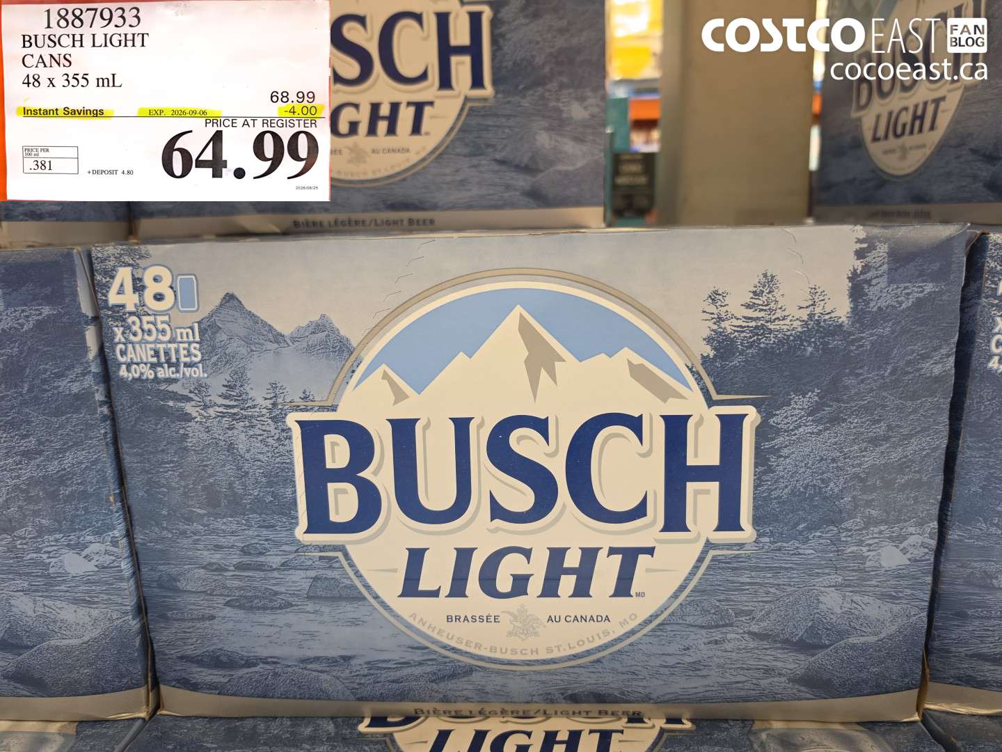 1887933 BUSCH LIGHT CANS 48 X 355 ML ($4.00 INSTANT SAVINGS EXPIRES ON 2026-09-06) $64.99