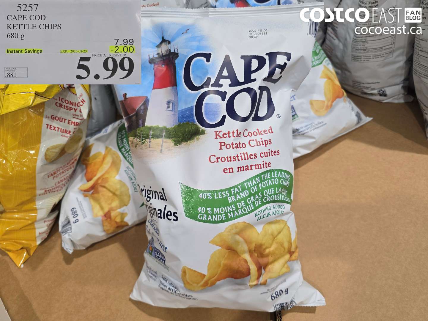 5257 CAPE COD KETTLE CHIPS 680 G ($2.00 INSTANT SAVINGS EXPIRES ON 2026-08-23) $5.99