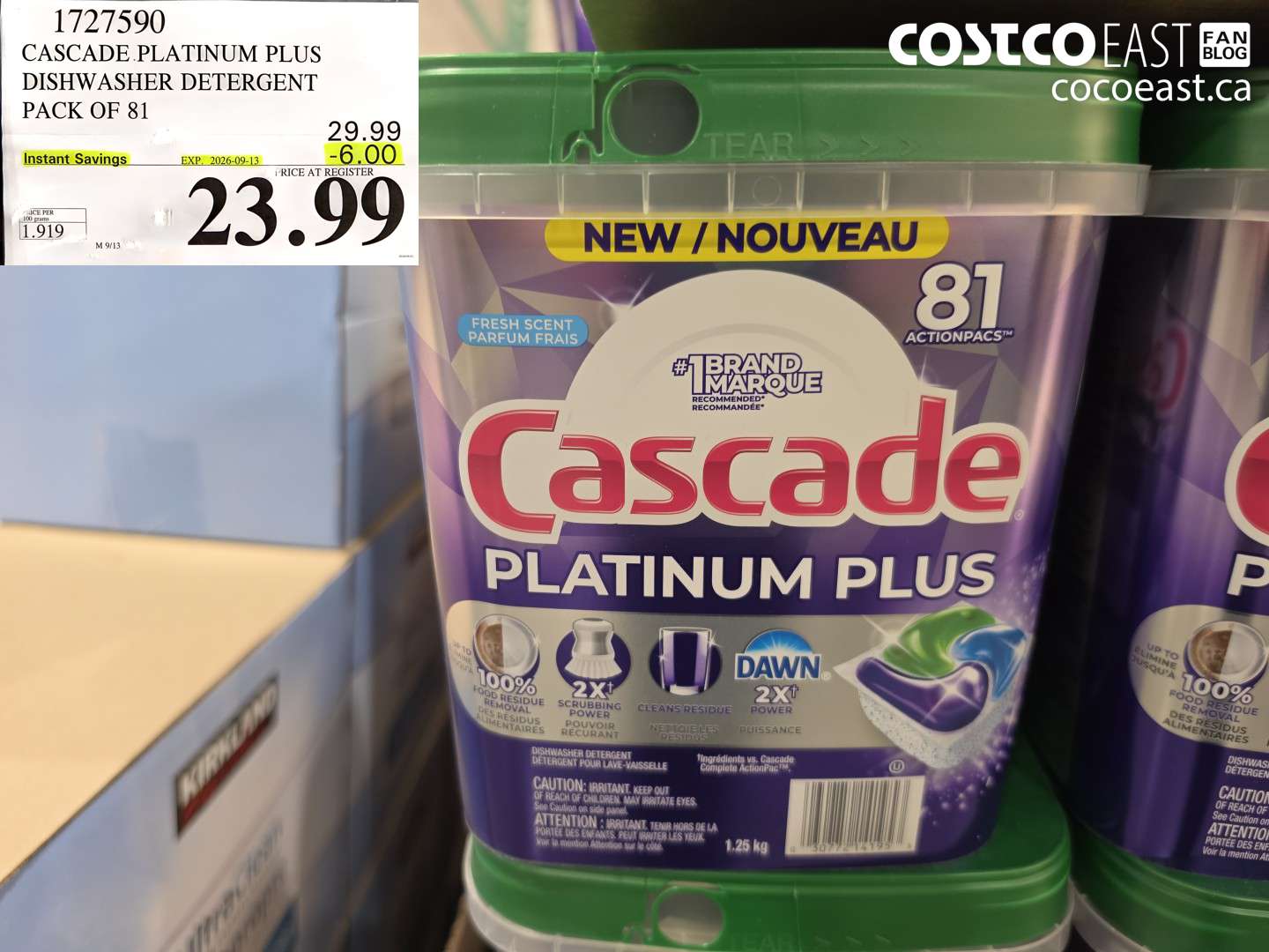 1727590 CASCADE PLATINUM PLUS DISHWASHER DETERGENT PACK OF 81 ($6.00 INSTANT SAVINGS EXPIRES ON 2026-09-13) $23.99