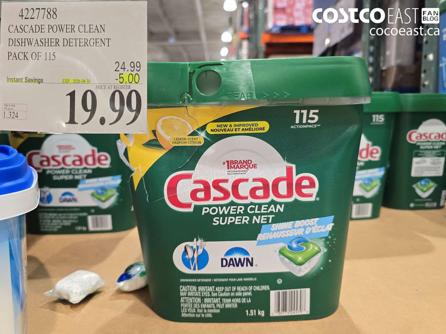 4227788 CASCADE POWER CLEAN DISHWASHER DETERGENT PACK OF 115 ($5.00 INSTANT SAVINGS EXPIRES ON 2026-08-30) $19.99