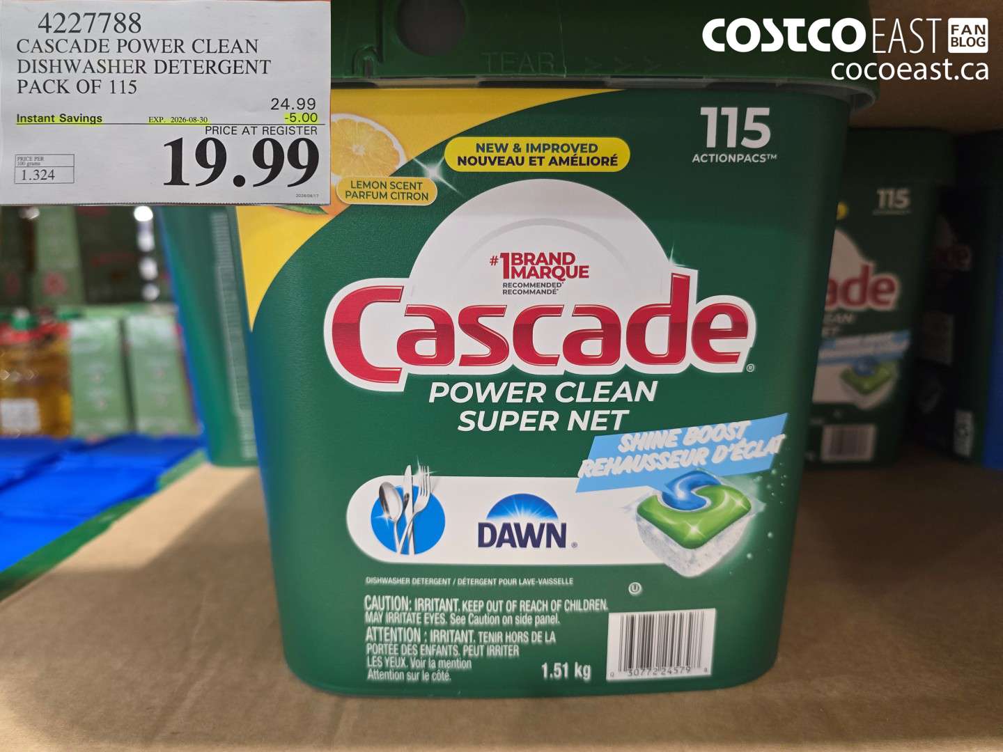 4227788 CASCADE POWER CLEAN DISHWASHER DETERGENT PACK OF 115 ($5.00 INSTANT SAVINGS EXPIRES ON 2026-08-30) $19.99