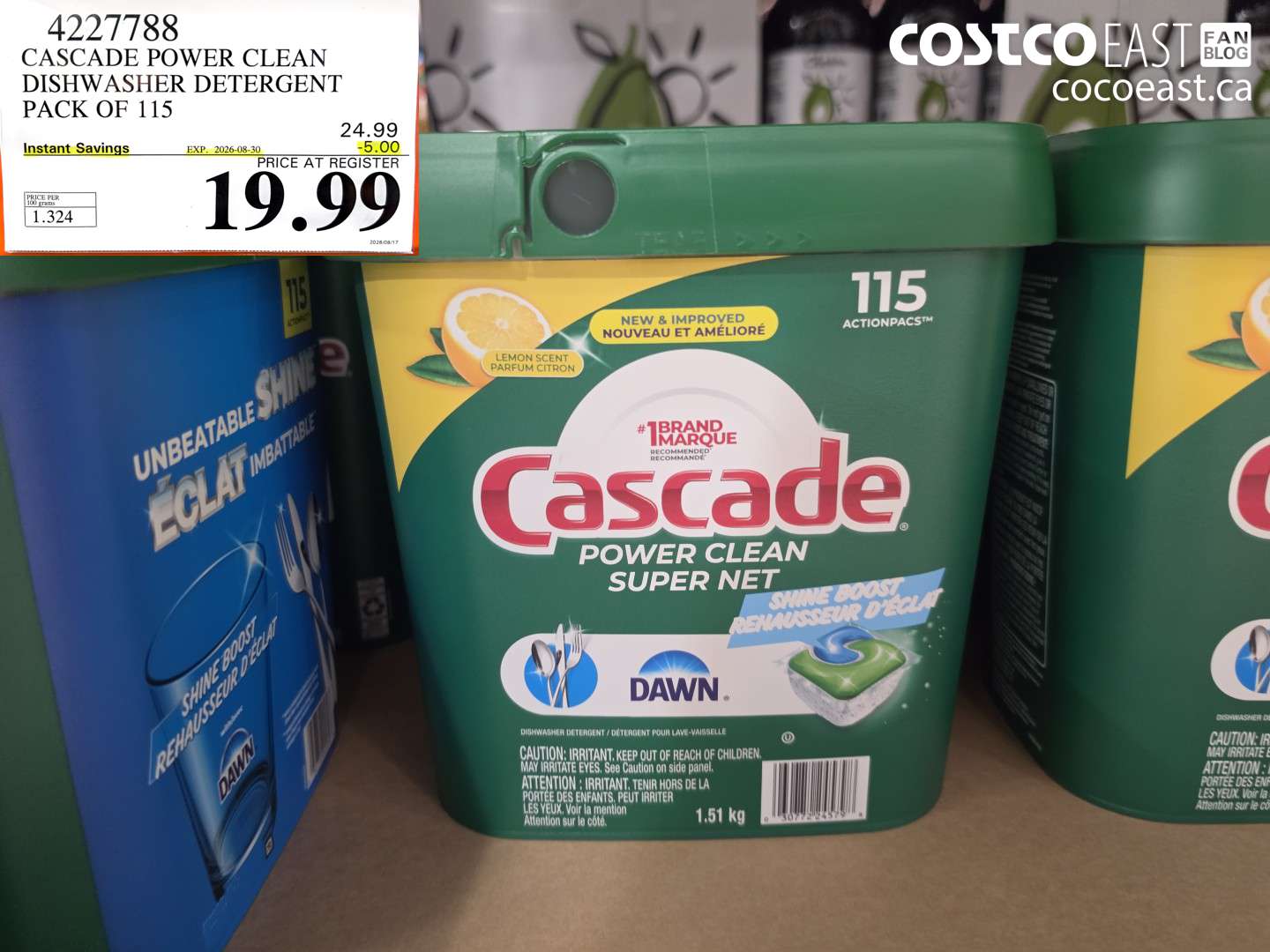4227788 CASCADE POWER CLEAN DISHWASHER DETERGENT PACK OF 115 ($5.00 INSTANT SAVINGS EXPIRES ON 2026-08-30) $19.99