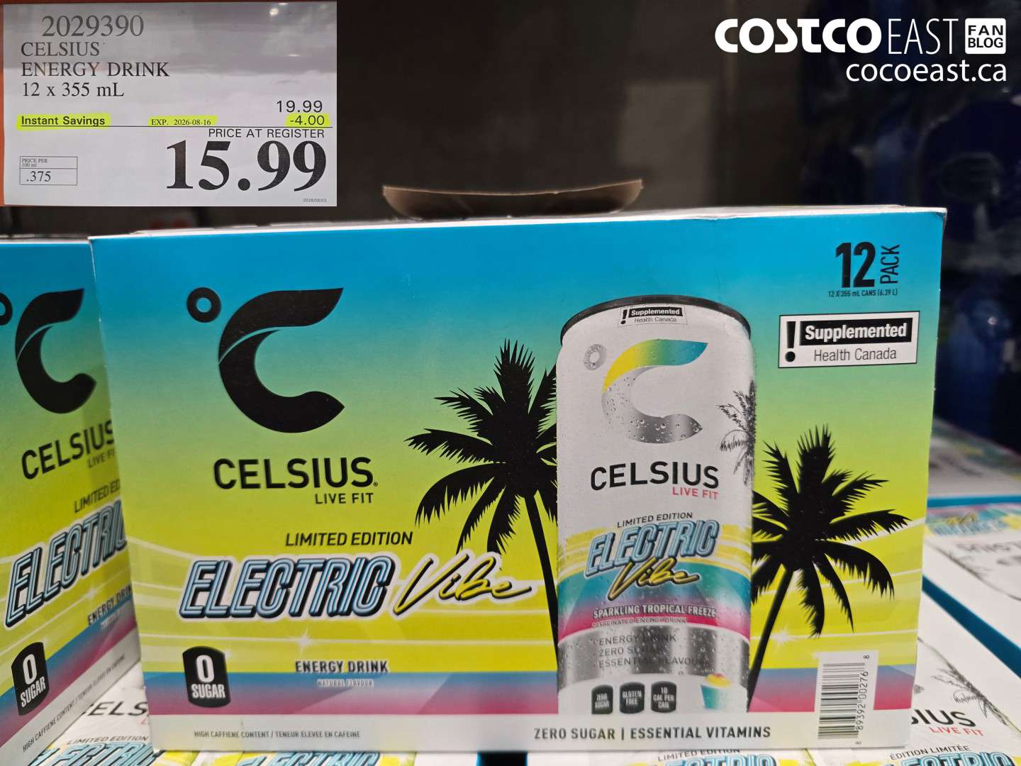 2029390 CELSIUS ENERGY DRINK 12 X 355 ML ($4.00 INSTANT SAVINGS EXPIRES ON 2026-08-16) $15.99