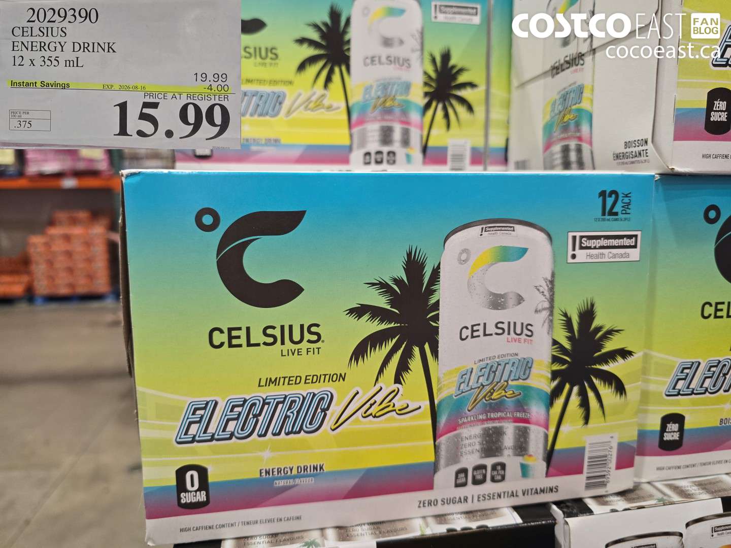 2029390 CELSIUS ENERGY DRINK 12 X 355 ML ($4.00 INSTANT SAVINGS EXPIRES ON 2026-08-16) $15.99