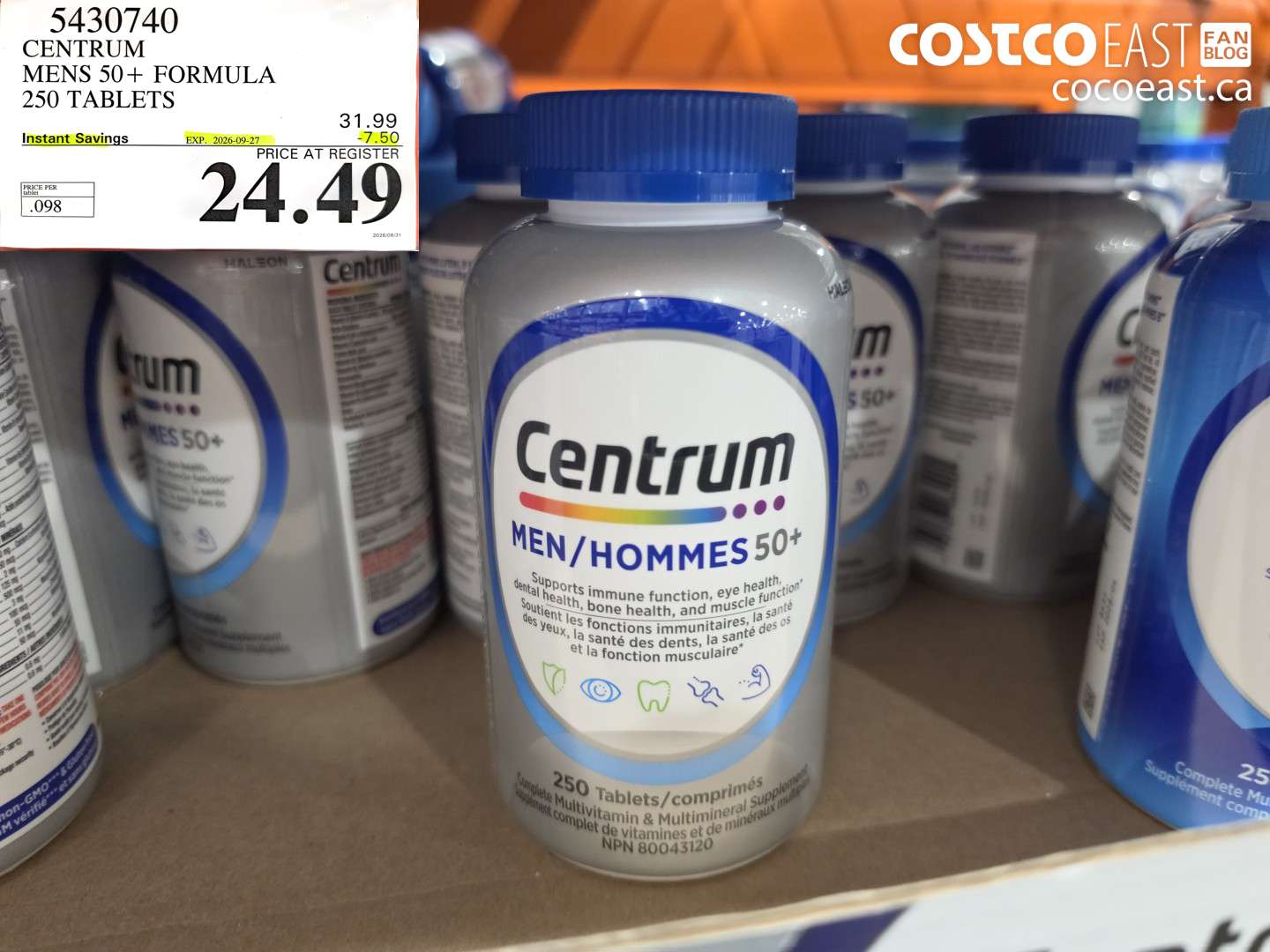 5430740 CENTRUM MENS 50+ FORMULA 250 TABLETS ($7.50 INSTANT SAVINGS EXPIRES ON 2026-09-27) $24.49