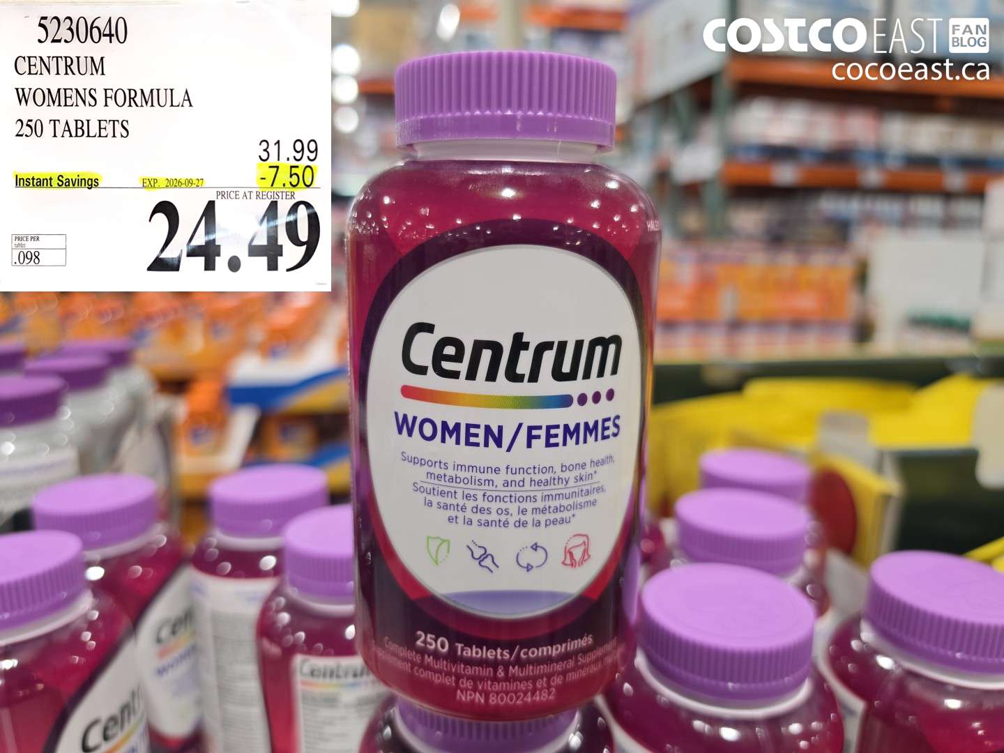 5230640 CENTRUM WOMENS FORMULA 250 TABLETS ($7.50 INSTANT SAVINGS EXPIRES ON 2026-09-27) $24.49
