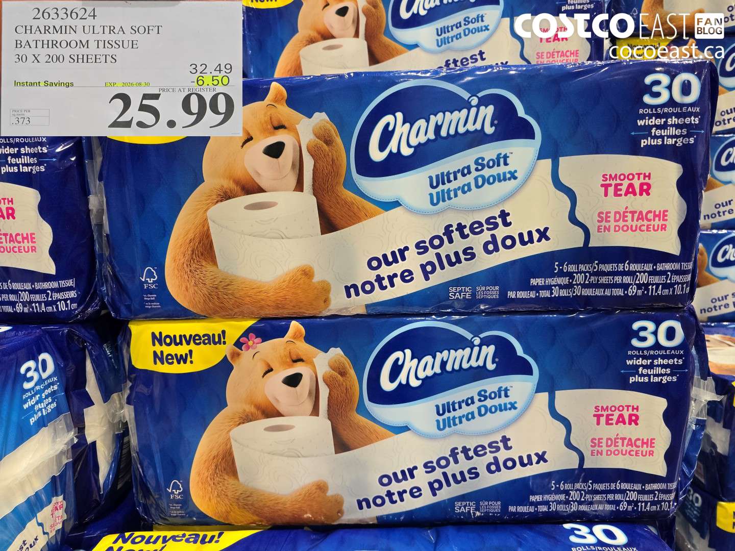 2633624 CHARMIN ULTRA SOFT BATHROOM TISSUE 30 X 200 SHEETS ($6.50 INSTANT SAVINGS EXPIRES ON 2026-08-30) $25.99