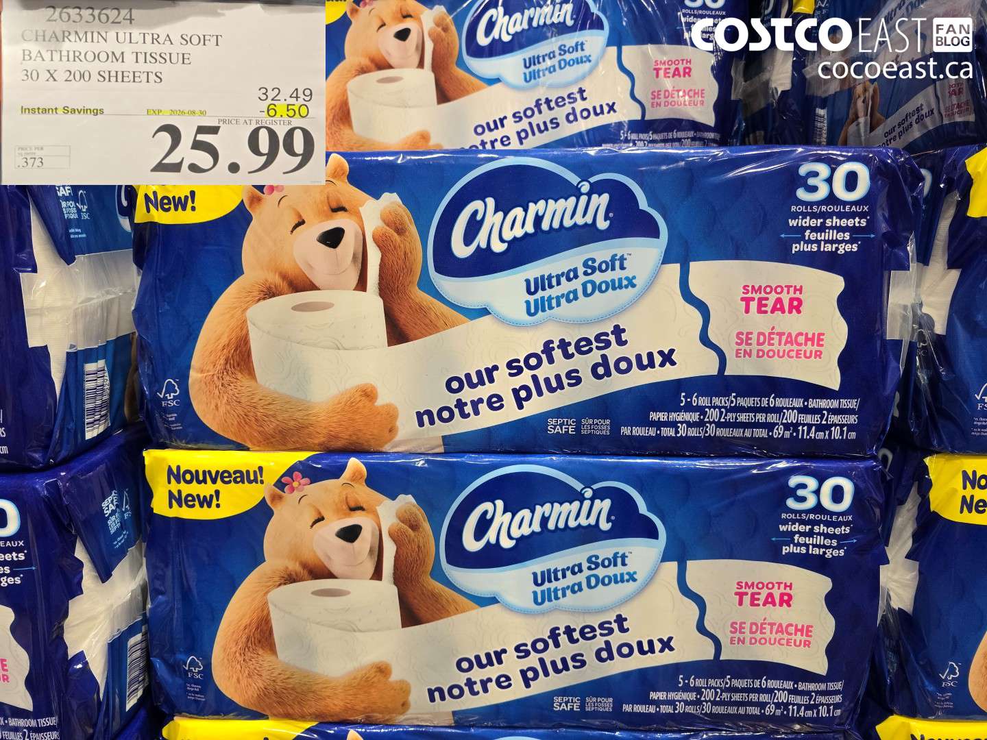 2633624 CHARMIN ULTRA SOFT BATHROOM TISSUE 30 X 200 SHEETS ($6.50 INSTANT SAVINGS EXPIRES ON 2026-08-30) $25.99