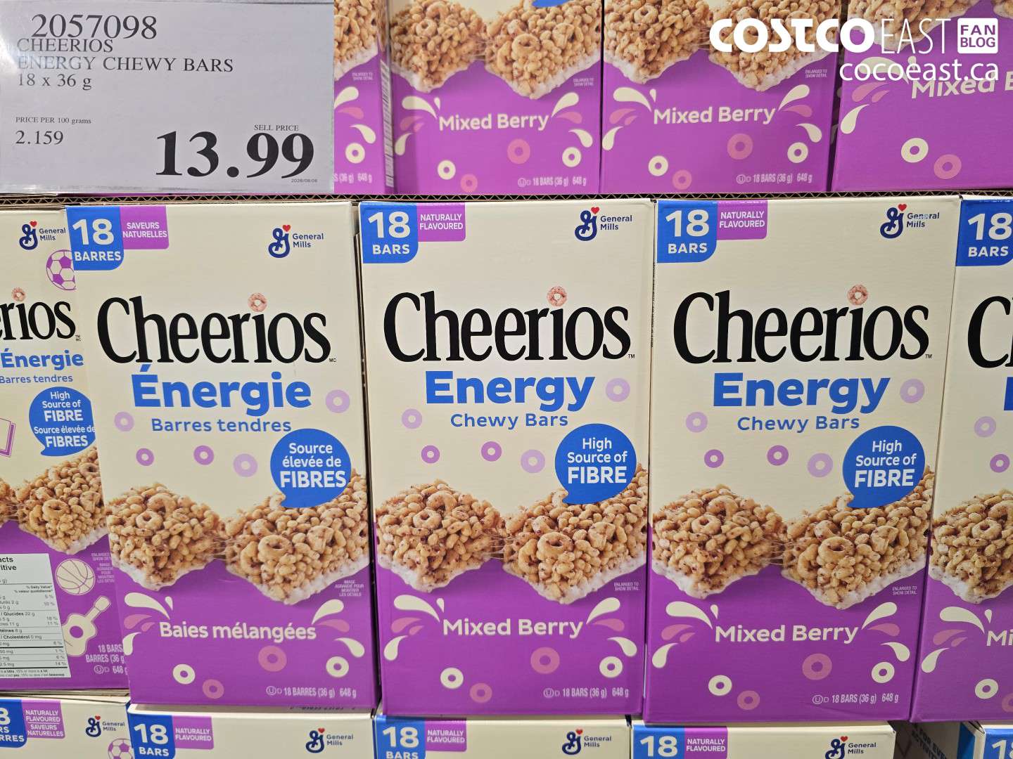 2057098 CHEERIOS ENERGY CHEWY BARS 18 X 36 G $13.99