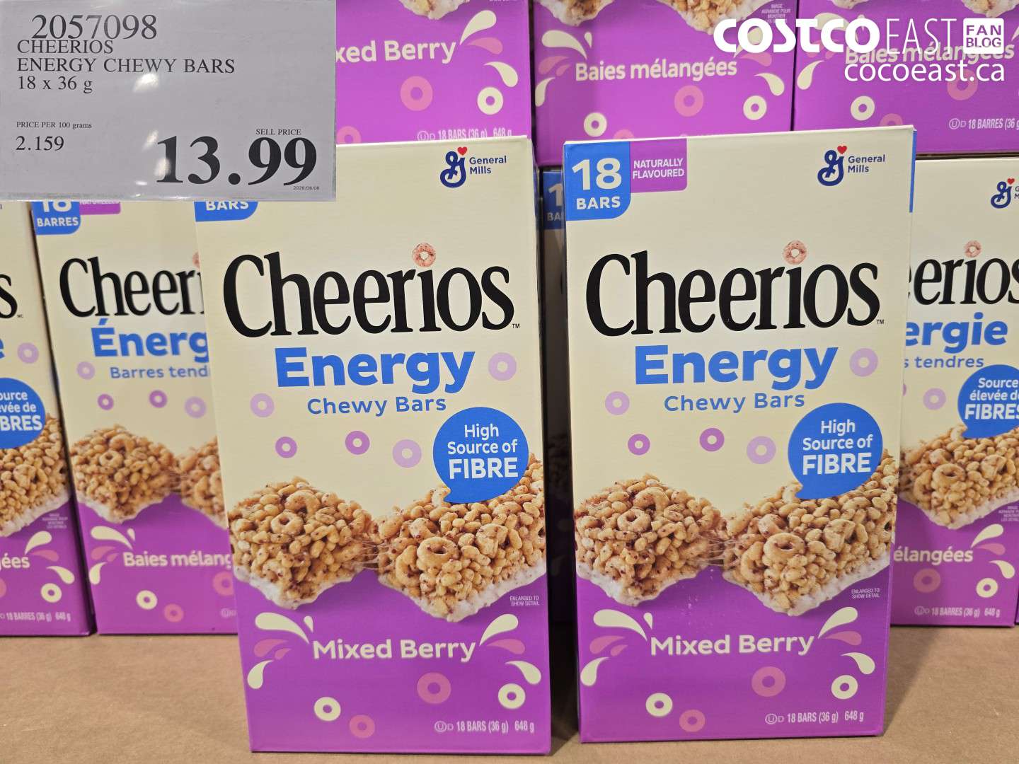 2057098 CHEERIOS ENERGY CHEWY BARS 18 X 36 G $13.99