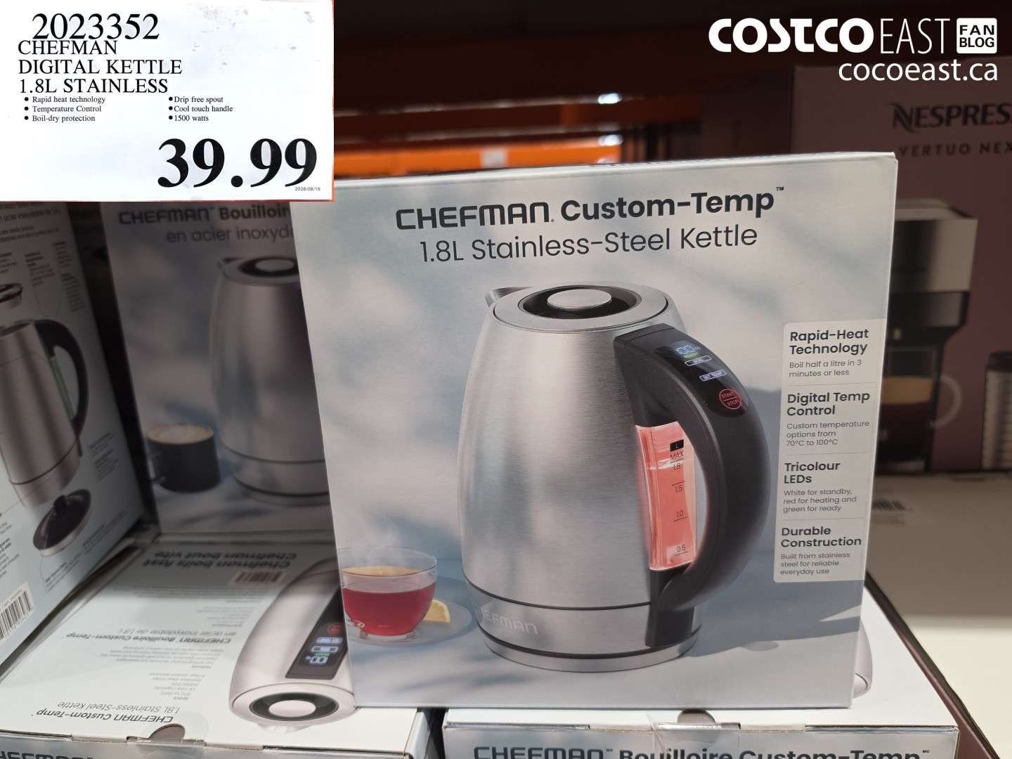 2023352 CHEFMAN DIGITAL KETTLE 1.8L STAINLESS $39.99