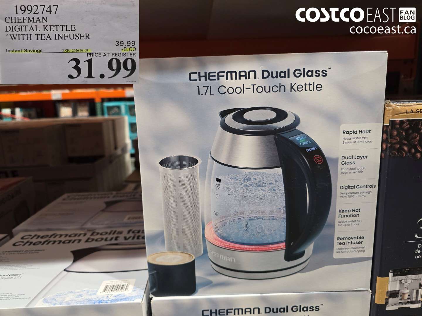 1992747 CHEFMAN DIGITAL KETTLE WITH TEA INFUSER ($8.00 INSTANT SAVINGS EXPIRES ON 2026-08-09) $31.99