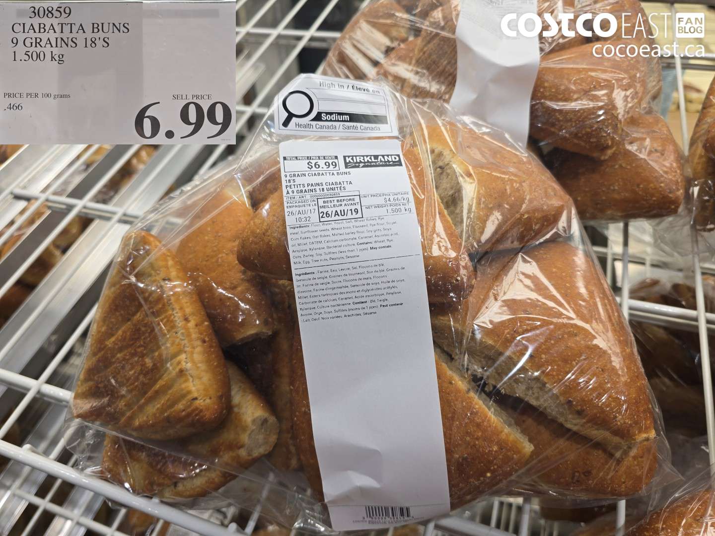 30859 CIABATTA BUNS 9 GRAINS 18'S 1.500 KG $6.99