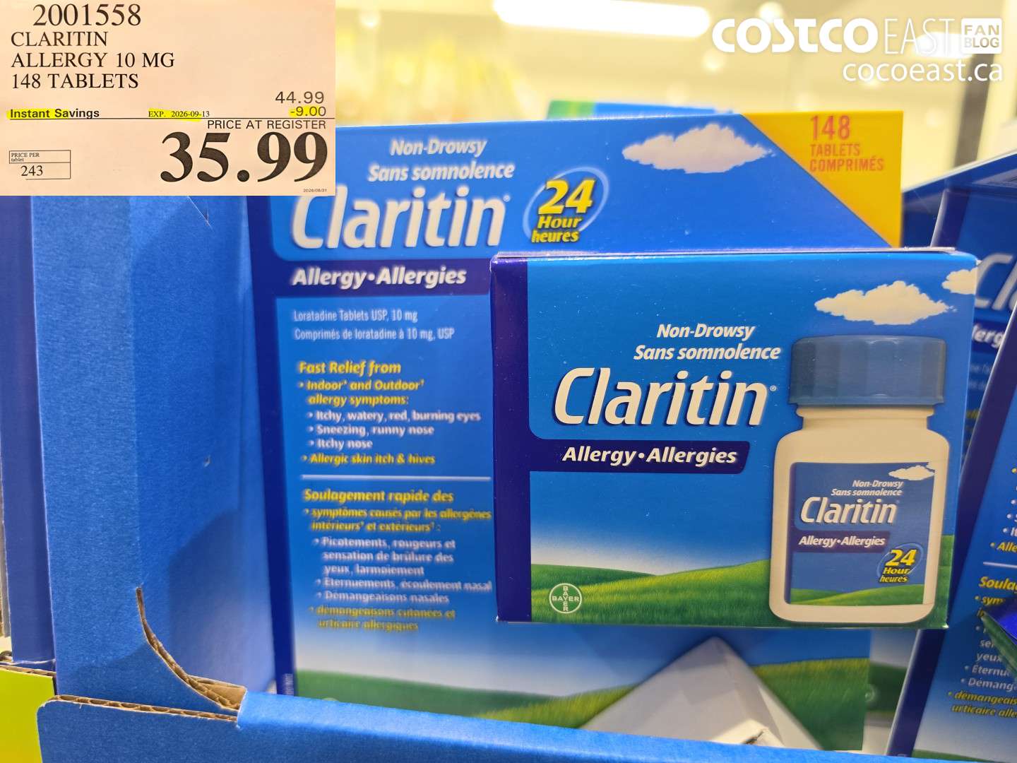 2001558 CLARITIN ALLERGY 10 MG 148 TABLETS ($9.00 INSTANT SAVINGS EXPIRES ON 2026-09-13) $35.99