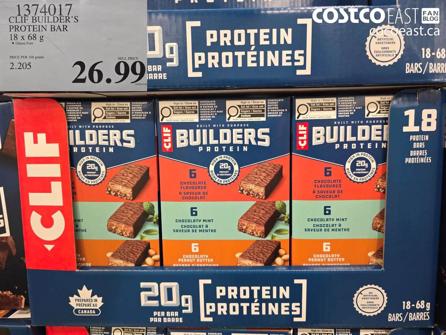 1374017 CLIF BUILDER'S PROTEIN BAR 18 X 68 G $26.99