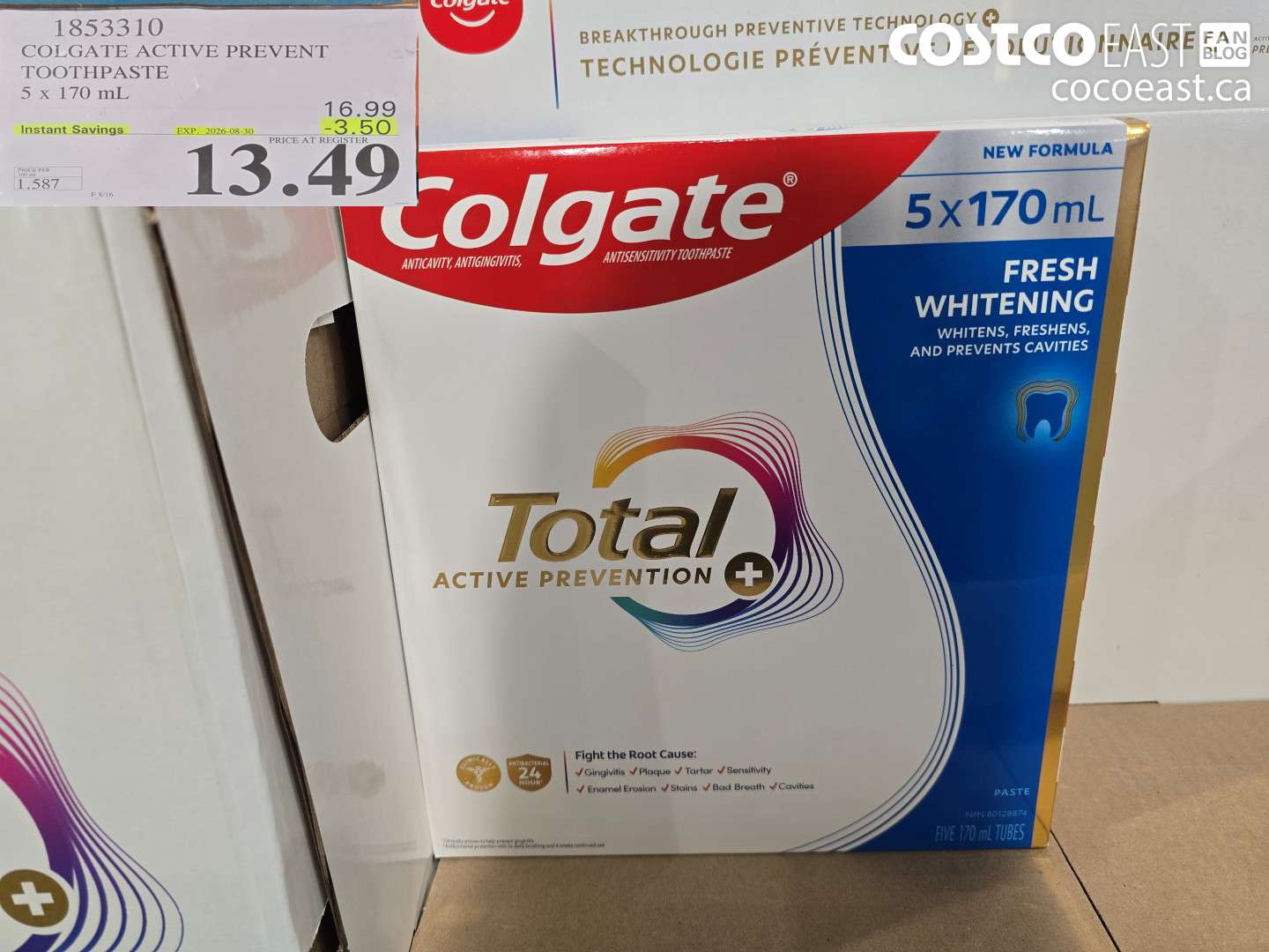 1853310 COLGATE ACTIVE PREVENT TOOTHPASTE 5 X 170 ML ($3.50 INSTANT SAVINGS EXPIRES ON 2026-08-30) $13.49