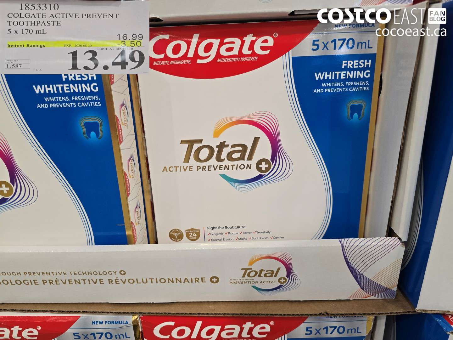 1853310 COLGATE ACTIVE PREVENT TOOTHPASTE 5 X 170 ML ($3.50 INSTANT SAVINGS EXPIRES ON 2026-08-30) $13.49