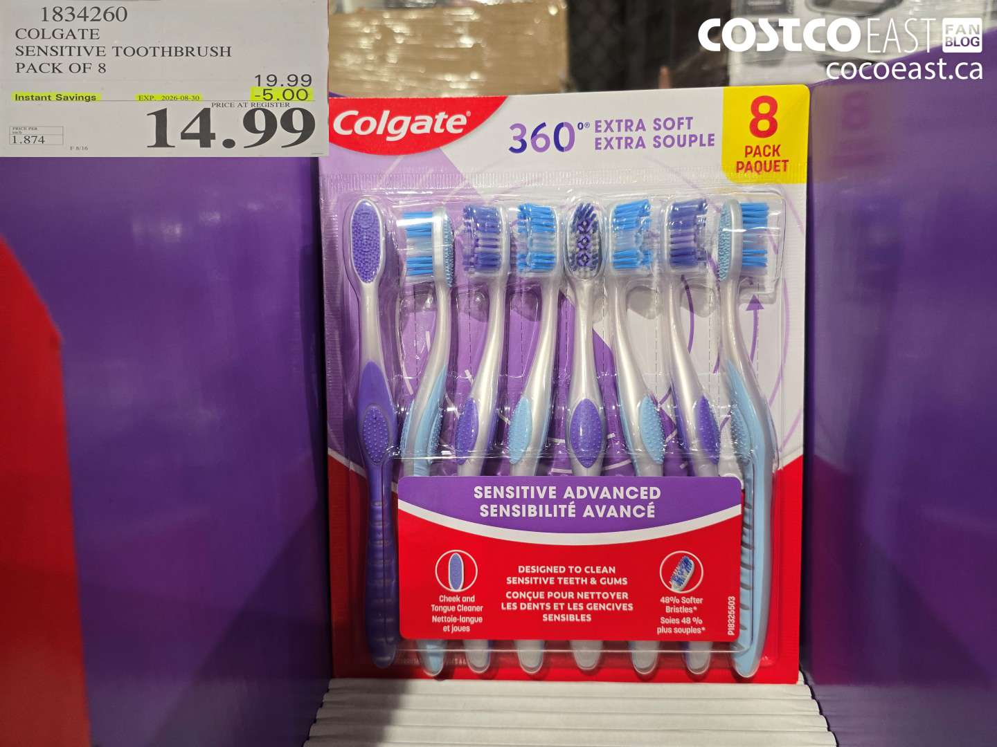 1834260 COLGATE SENSITIVE TOOTHBRUSH PACK OF 8 ($5.00 INSTANT SAVINGS EXPIRES ON 2026-08-30) $14.99