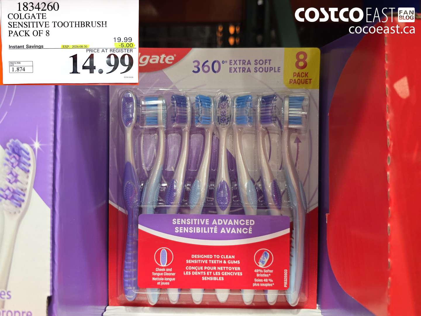 1834260 COLGATE SENSITIVE TOOTHBRUSH PACK OF 8 ($5.00 INSTANT SAVINGS EXPIRES ON 2026-08-30) $14.99