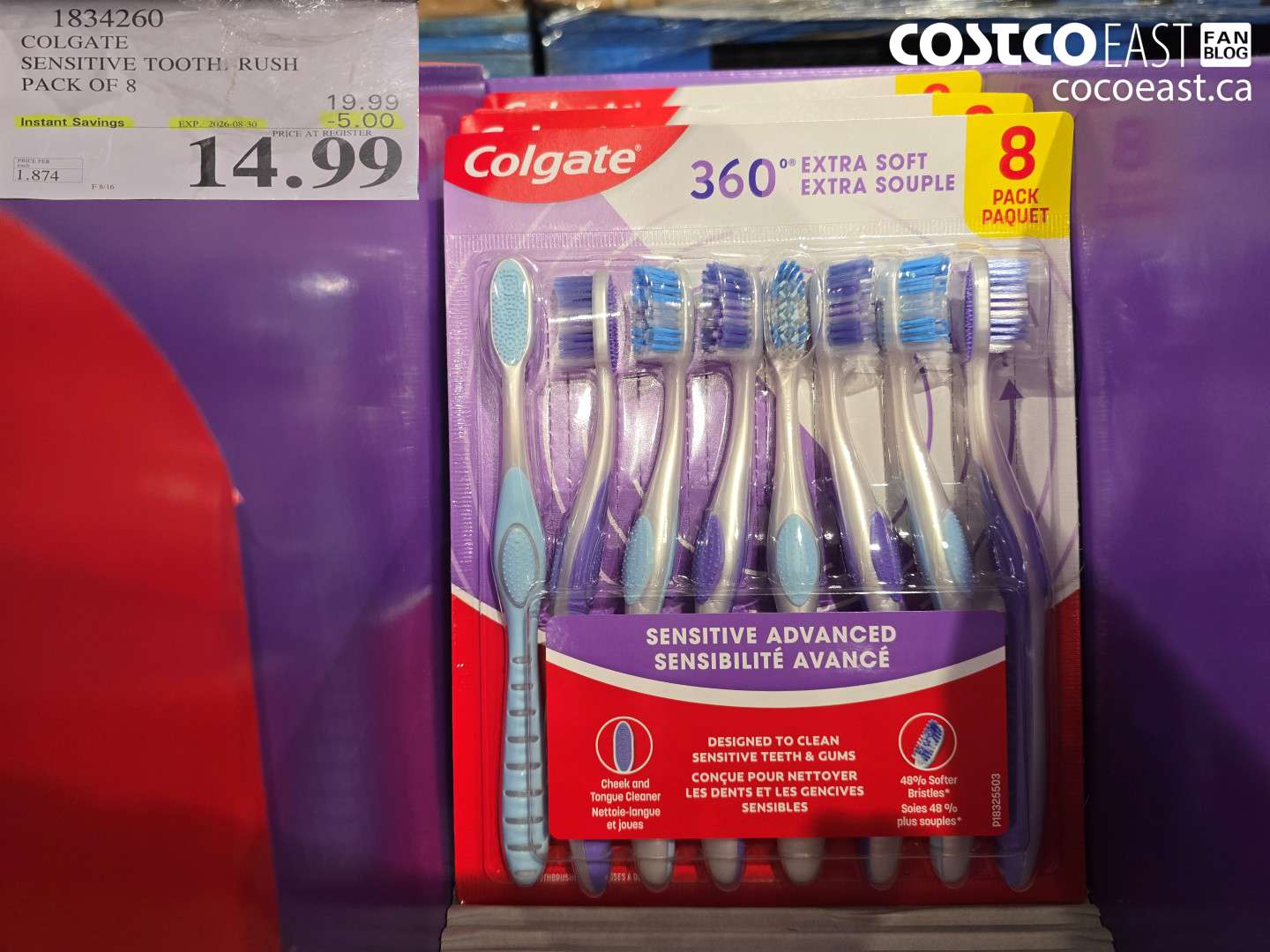 1834260 COLGATE SENSITIVE TOOTH RUSH PACK OF 8 ($5.00 INSTANT SAVINGS EXPIRES ON 2026-08-30) $14.99