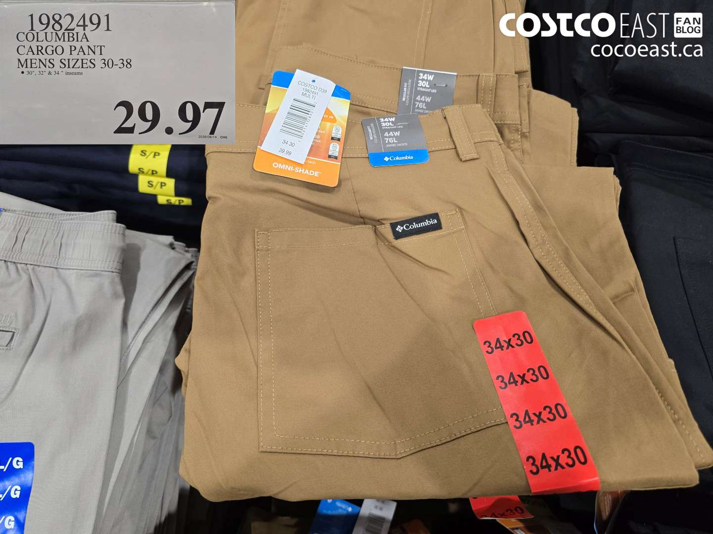1982491 COLUMBIA CARGO PANT MENS SIZES 30-38 $29.97