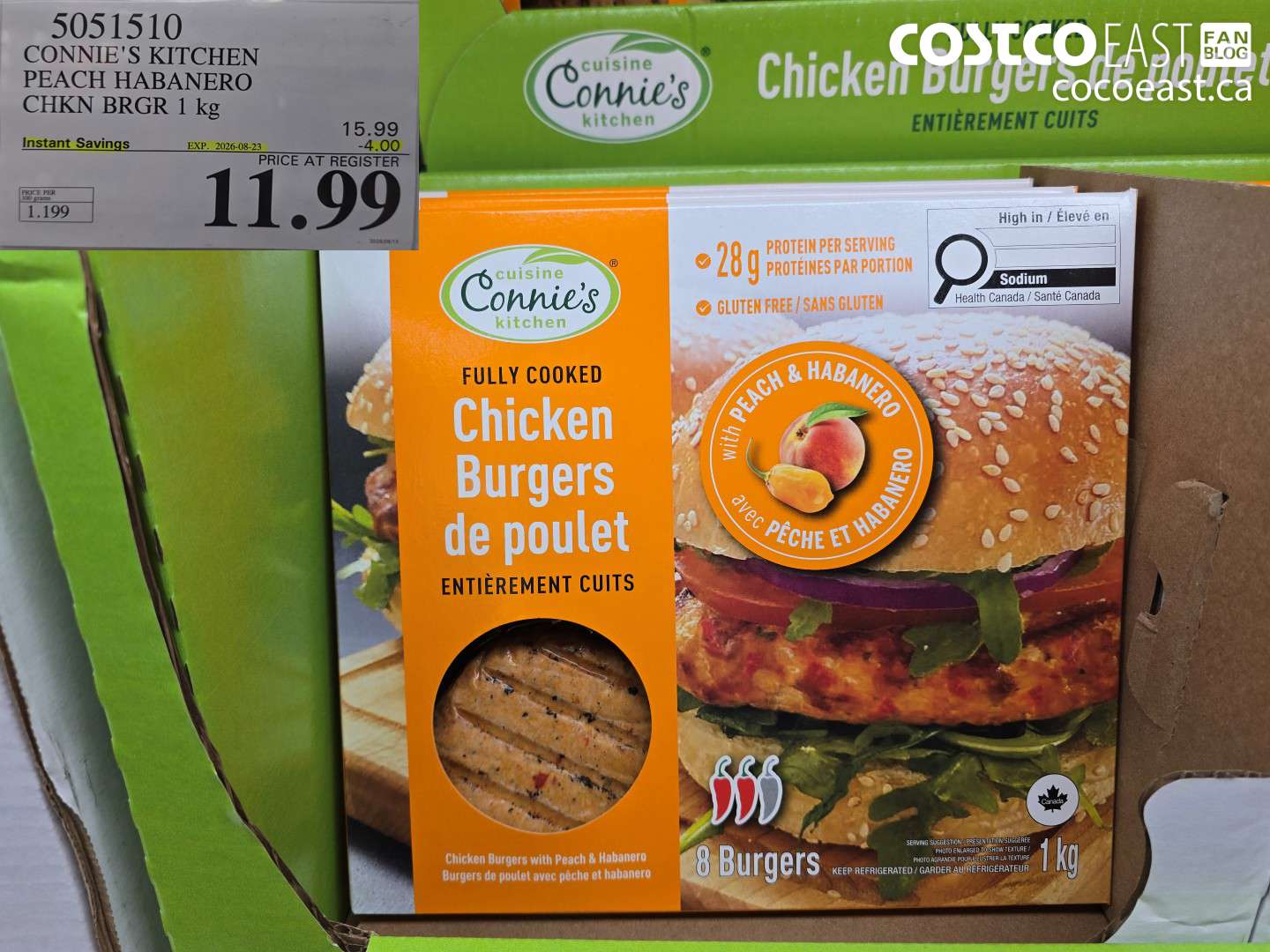 5051510 CONNIE'S KITCHEN PEACH HABANERO CHKN BRGR 1 KG ($4.00 INSTANT SAVINGS EXPIRES ON 2026-08-23) $11.99