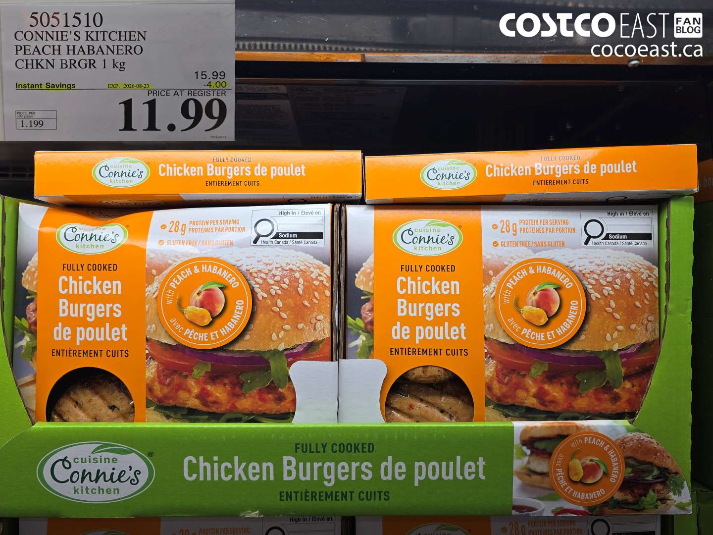 5051510 CONNIE'S KITCHEN PEACH HABANERO CHKN BRGR 1 KG ($4.00 INSTANT SAVINGS EXPIRES ON 2026-08-23) $11.99