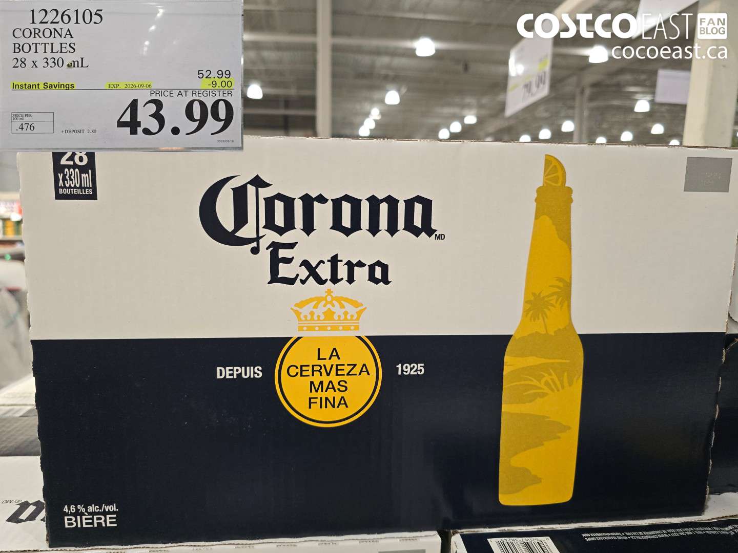 1226105 CORONA BOTTLES 28 X 330 ML ($9.00 INSTANT SAVINGS EXPIRES ON 2026-09-06) $43.99