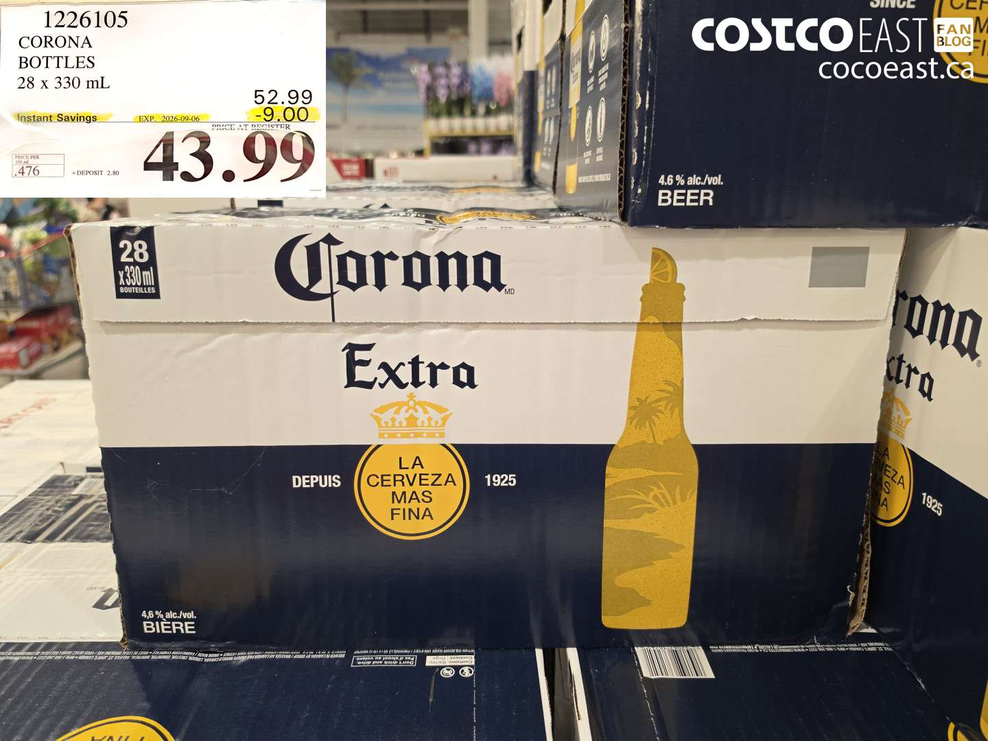 1226105 CORONA BOTTLES 28 X 330 ML ($9.00 INSTANT SAVINGS EXPIRES ON 2026-09-06) $43.99