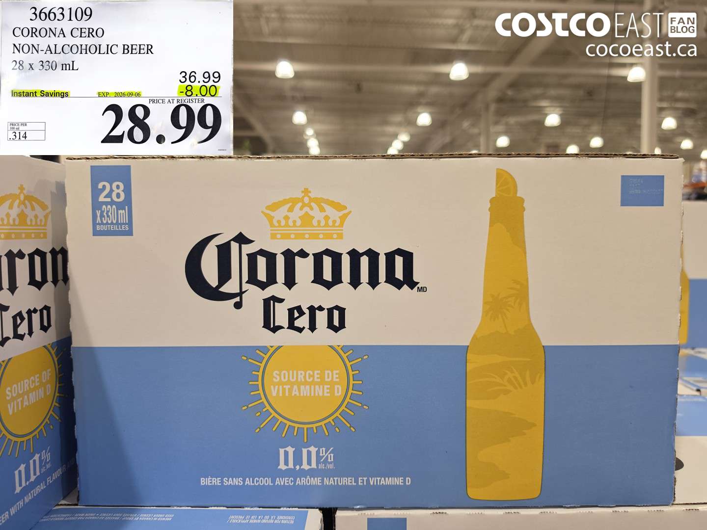 3663109 CORONA CERO NON-ALCOHOLIC BEER 28 X 330 ML ($8.00 INSTANT SAVINGS EXPIRES ON 2026-09-06) $28.99