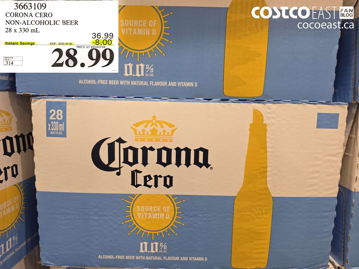 3663109 CORONA CERO NON-ALCOHOLIC BEER 28 X 330 ML ($8.00 INSTANT SAVINGS EXPIRES ON 2026-09-06) $28.99
