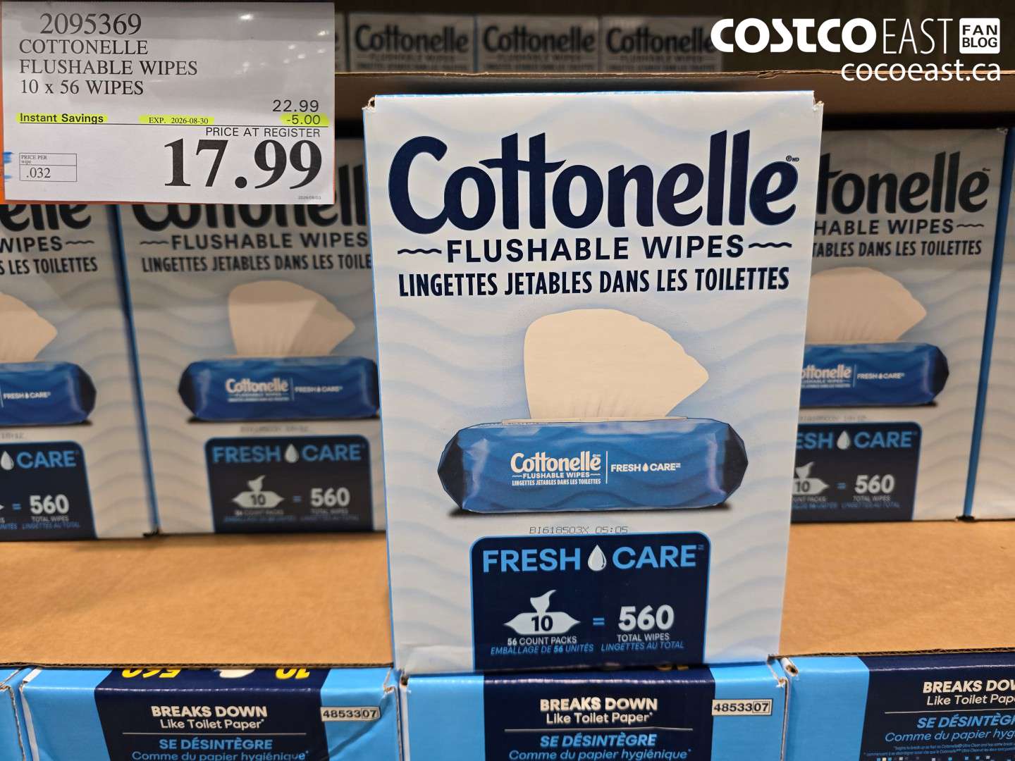2095369 COTTONELLE FLUSHABLE WIPES 10 X 56 WIPES ($5.00 INSTANT SAVINGS EXPIRES ON 2026-08-30) $17.99