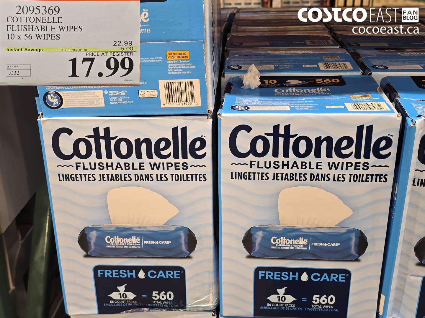 2095369 COTTONELLE FLUSHABLE WIPES 10 X 56 WIPES ($5.00 INSTANT SAVINGS EXPIRES ON 2026-08-30) $17.99