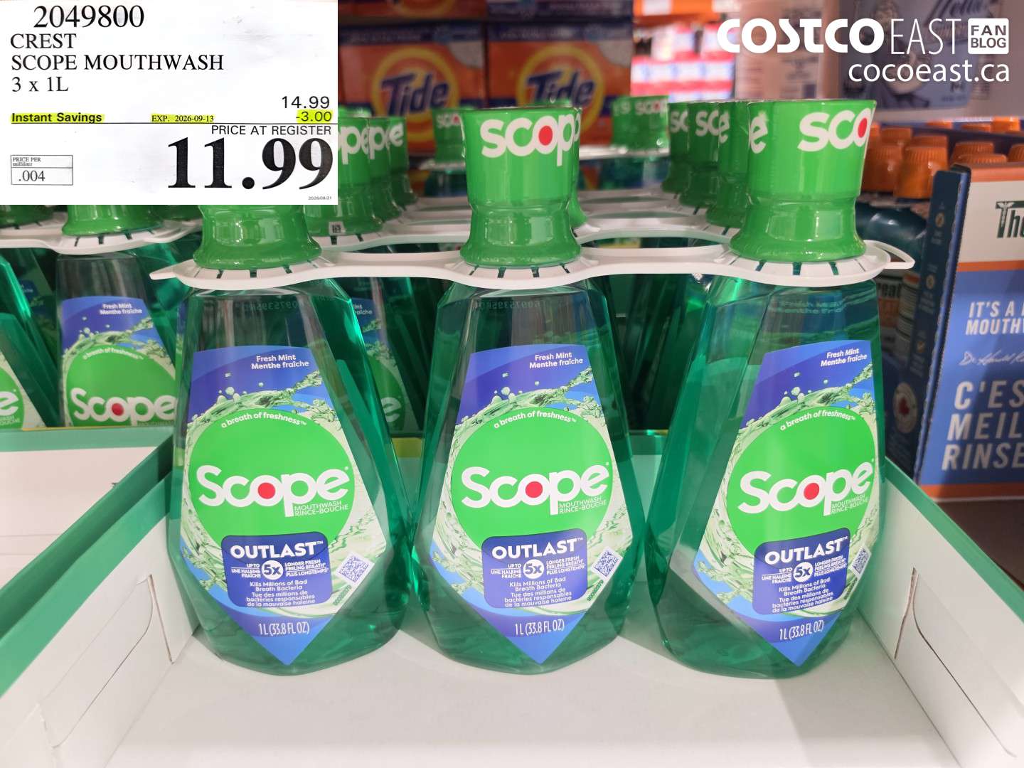 2049800 CREST SCOPE MOUTHWASH 3 X 1L ($3.00 INSTANT SAVINGS EXPIRES ON 2026-09-13) $11.99