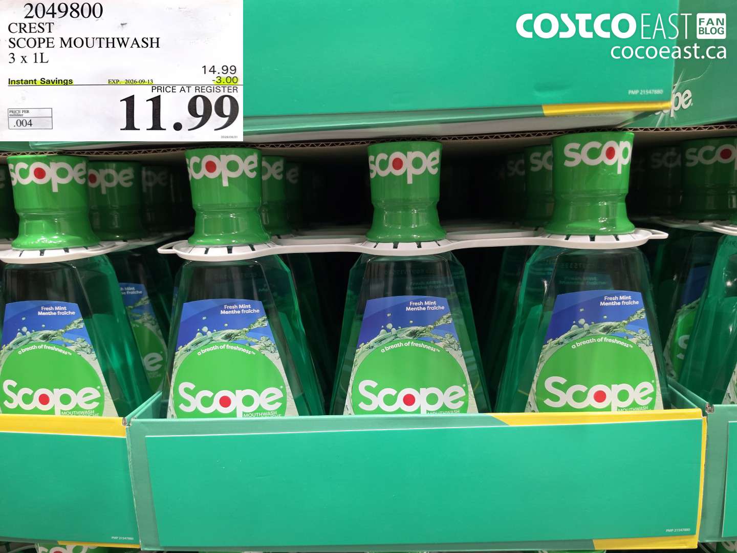 2049800 CREST SCOPE MOUTHWASH 3 X 1L ($3.00 INSTANT SAVINGS EXPIRES ON 2026-09-13) $11.99