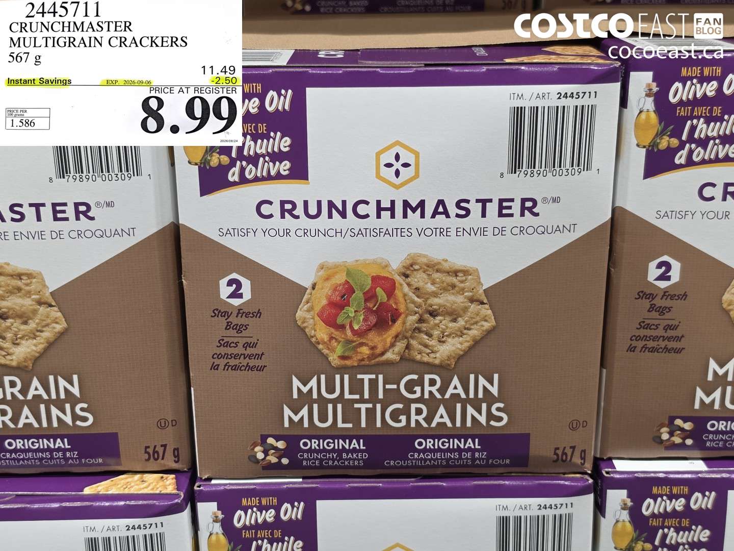 2445711 CRUNCHMASTER MULTIGRAIN CRACKERS 567 G ($2.50 INSTANT SAVINGS EXPIRES ON 2026-09-06) $8.99