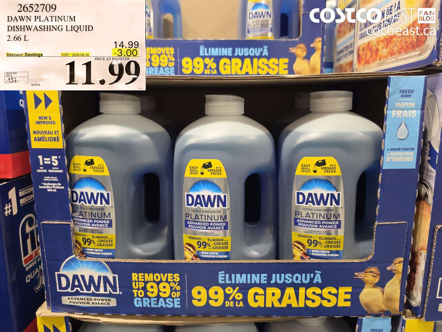 2652709 DAWN PLATINUM DISHWASHING LIQUID 2.66 L ($3.00 INSTANT SAVINGS EXPIRES ON 2026-08-30) $11.99