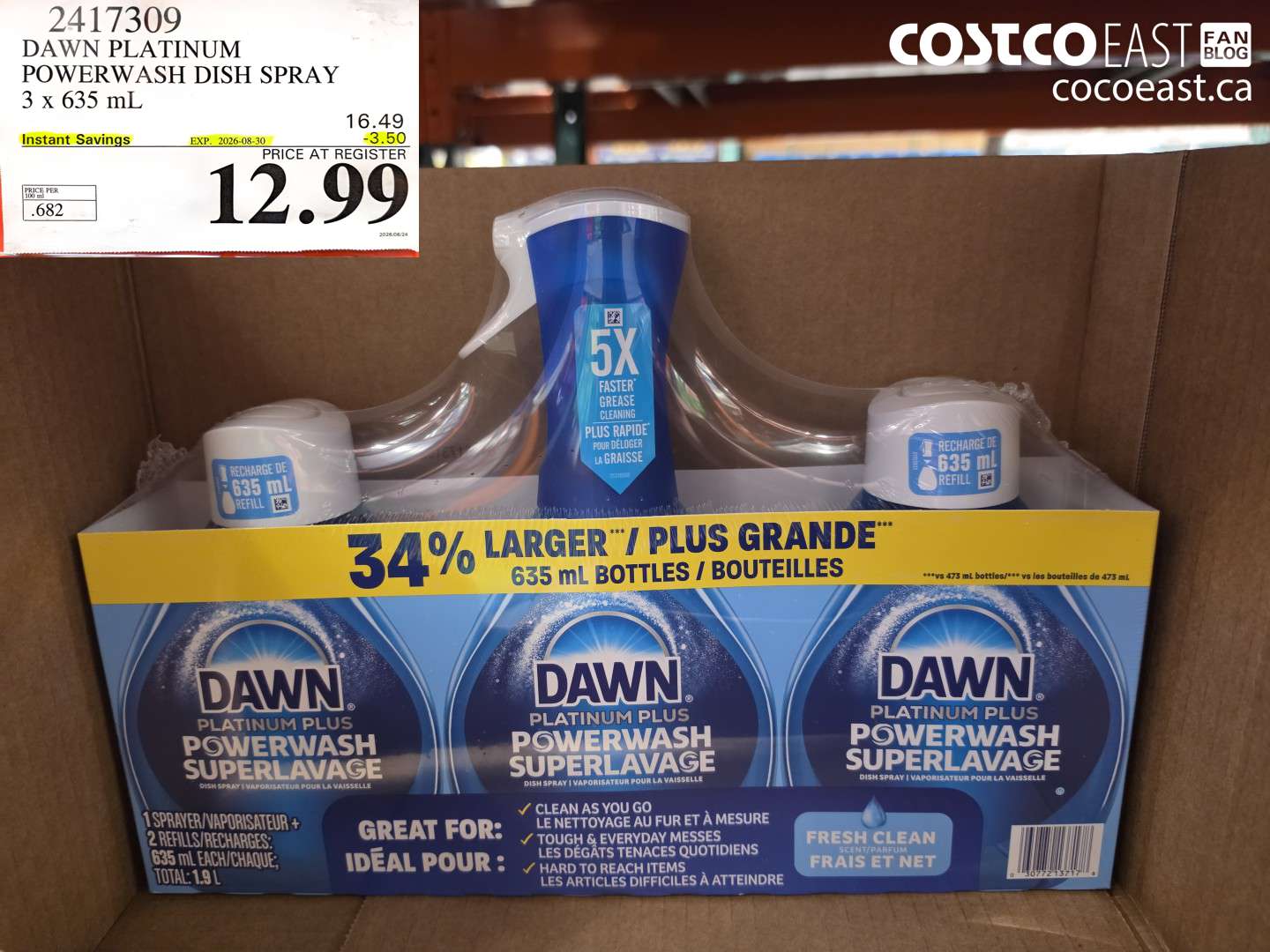 2417309 DAWN PLATINUM POWERWASH DISH SPRAY 3 X 635 ML ($3.50 INSTANT SAVINGS EXPIRES ON 2026-08-30) $12.99