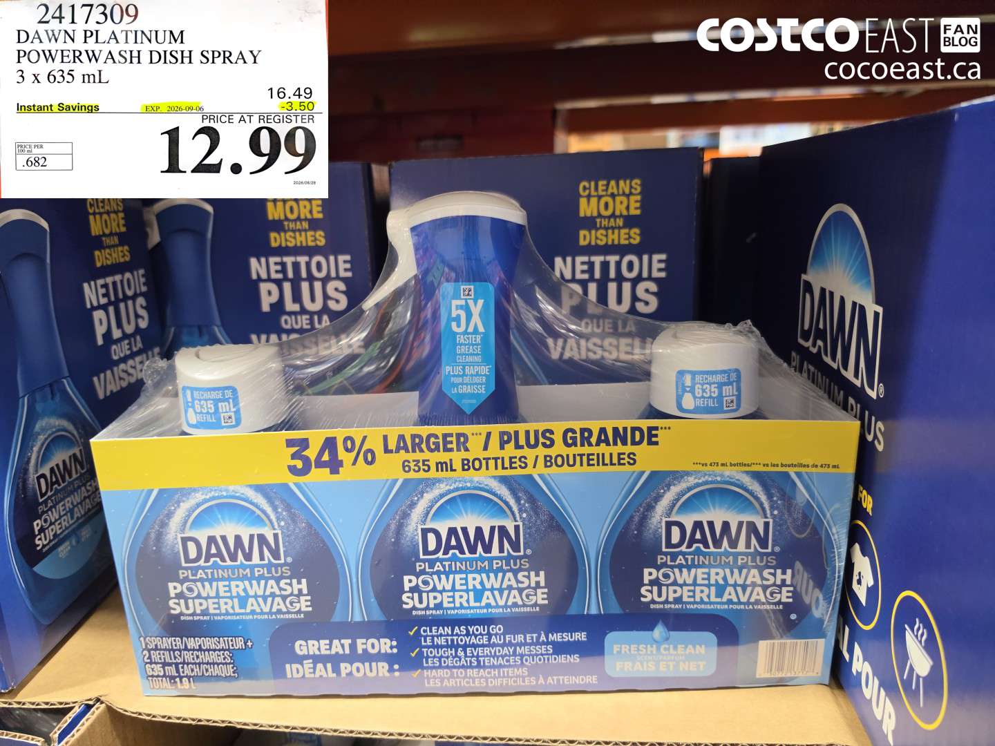 2417309 DAWN PLATINUM POWERWASH DISH SPRAY 3 X 635 ML ($3.50 INSTANT SAVINGS EXPIRES ON 2026-09-06) $12.99