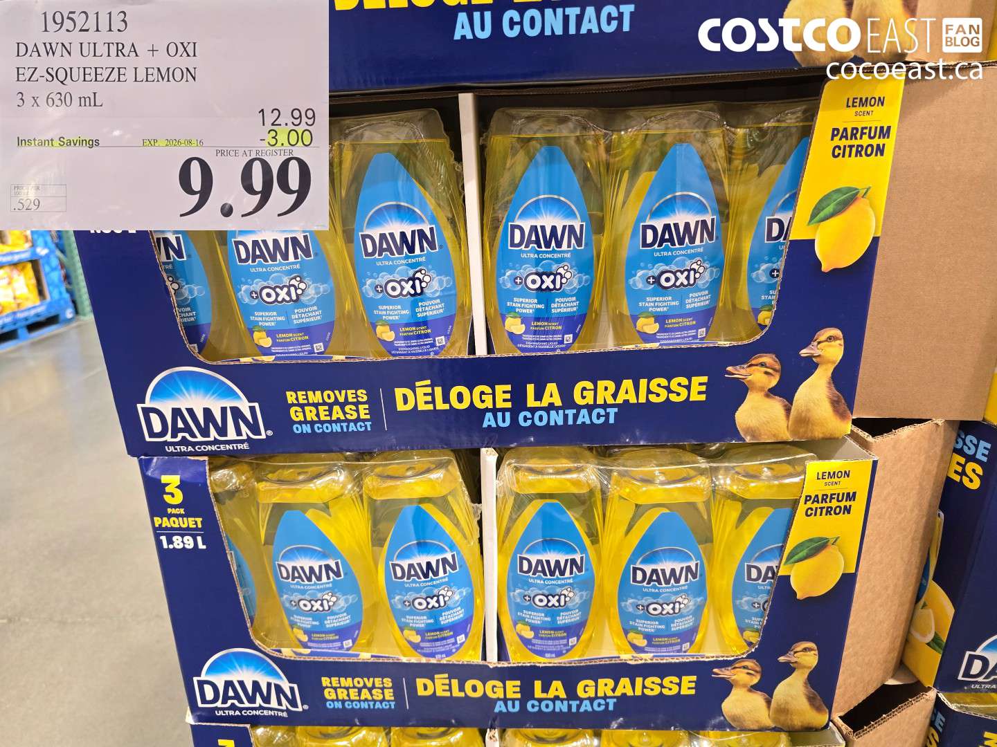 1952113 DAWN ULTRA + OXI EZ-SQUEEZE LEMON 3 X 630 ML ($3.00 INSTANT SAVINGS EXPIRES ON 2026-08-16) $9.99