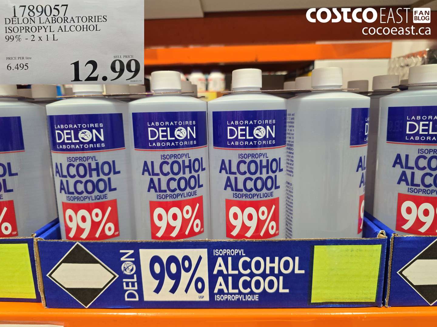 1789057 DELON LABORATORIES ISOPROPYL ALCOHOL 99% - 2 X 1 L $12.99