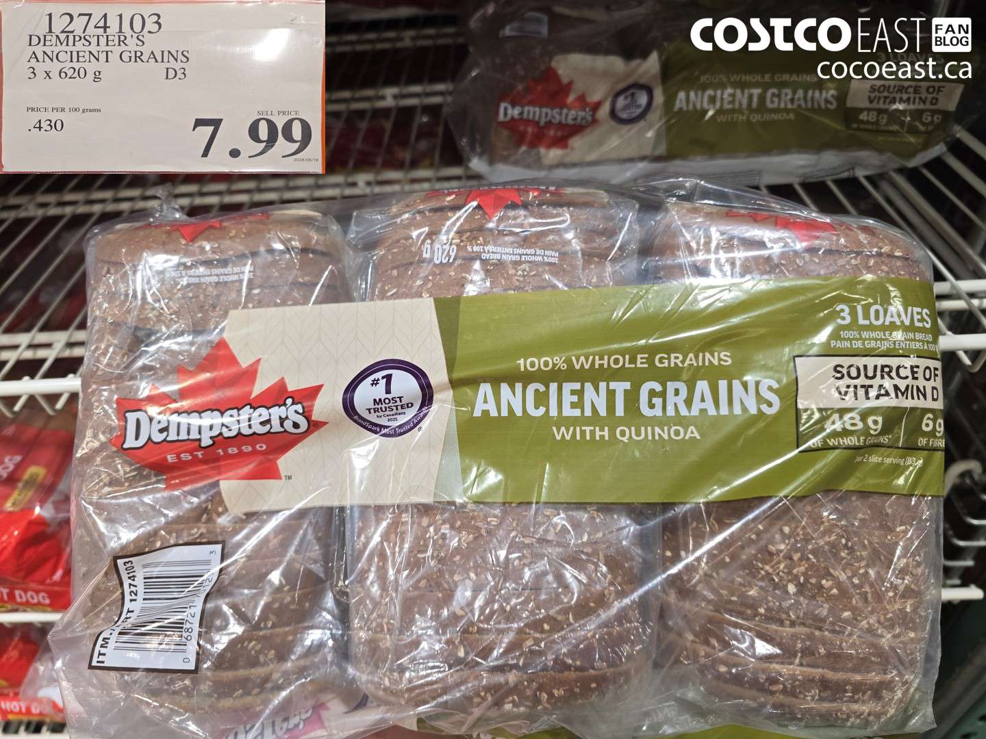 1274103 DEMPSTER'S ANCIENT GRAINS 3 X 620 G $7.99