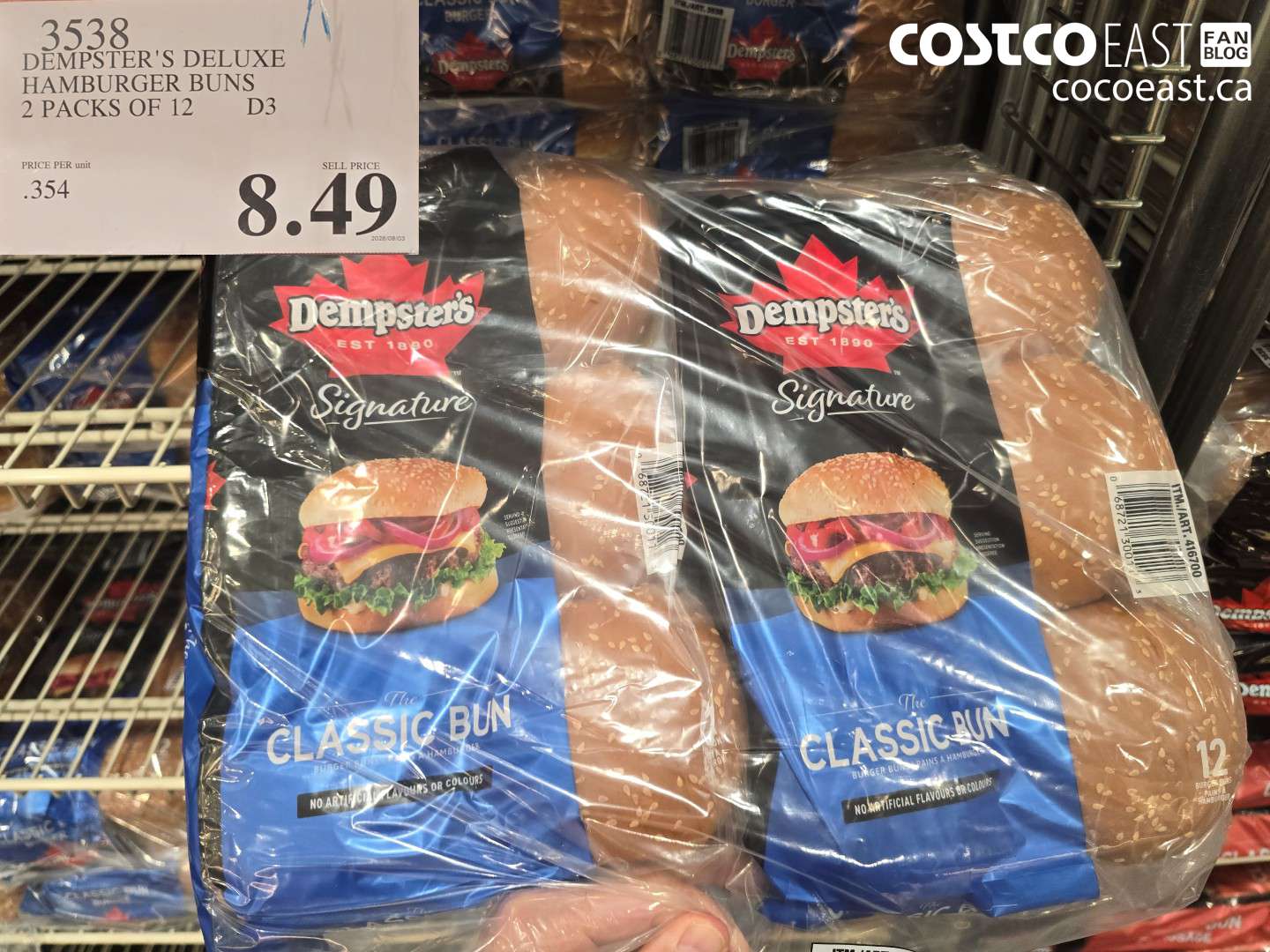 3538 DEMPSTER'S DELUXE HAMBURGER BUNS 2 PACKS OF 12 $8.49