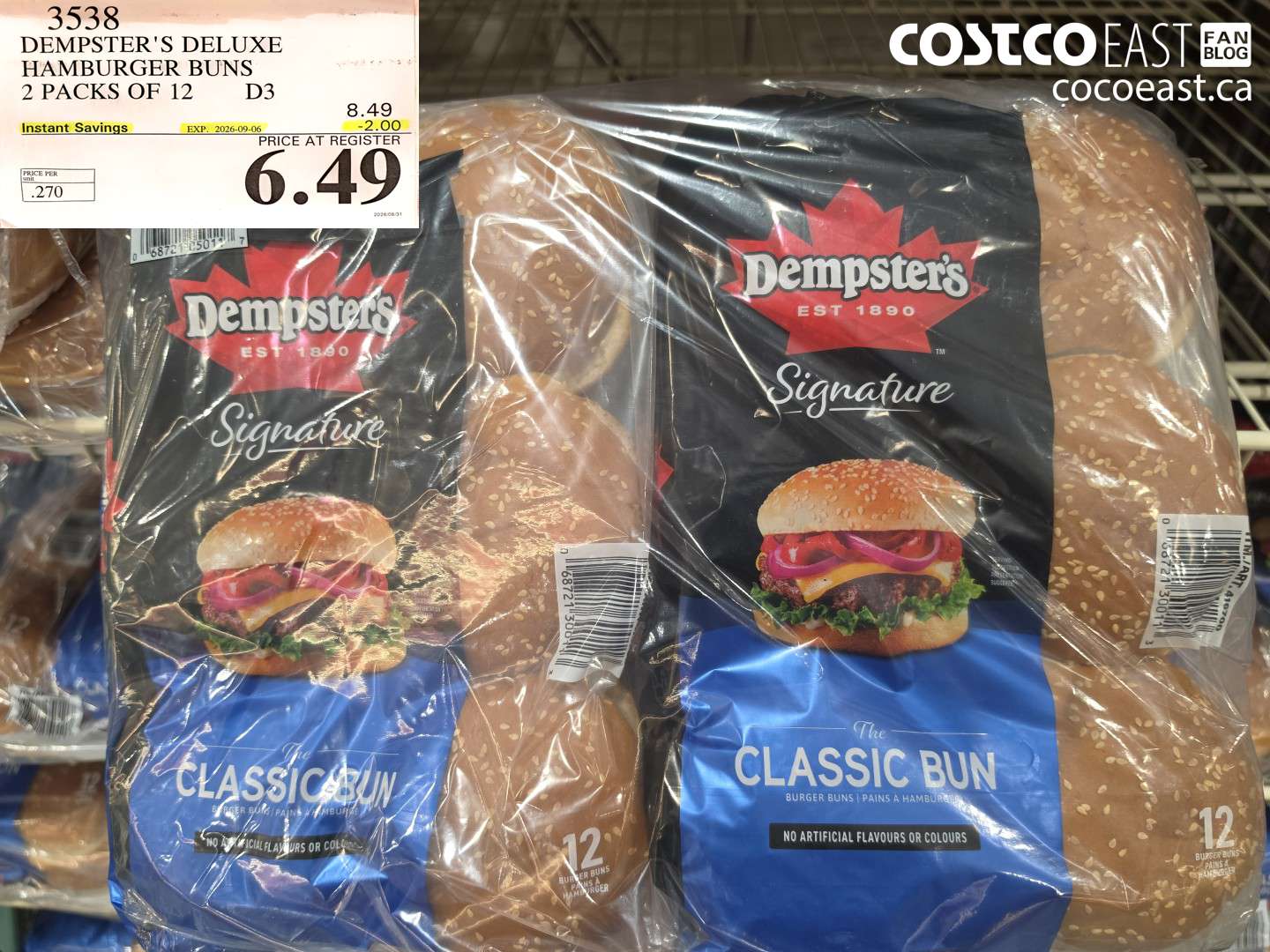 3538 DEMPSTER'S DELUXE HAMBURGER BUNS 2 PACKS OF 12 ($2.00 INSTANT SAVINGS EXPIRES ON 2026-09-06) $6.49