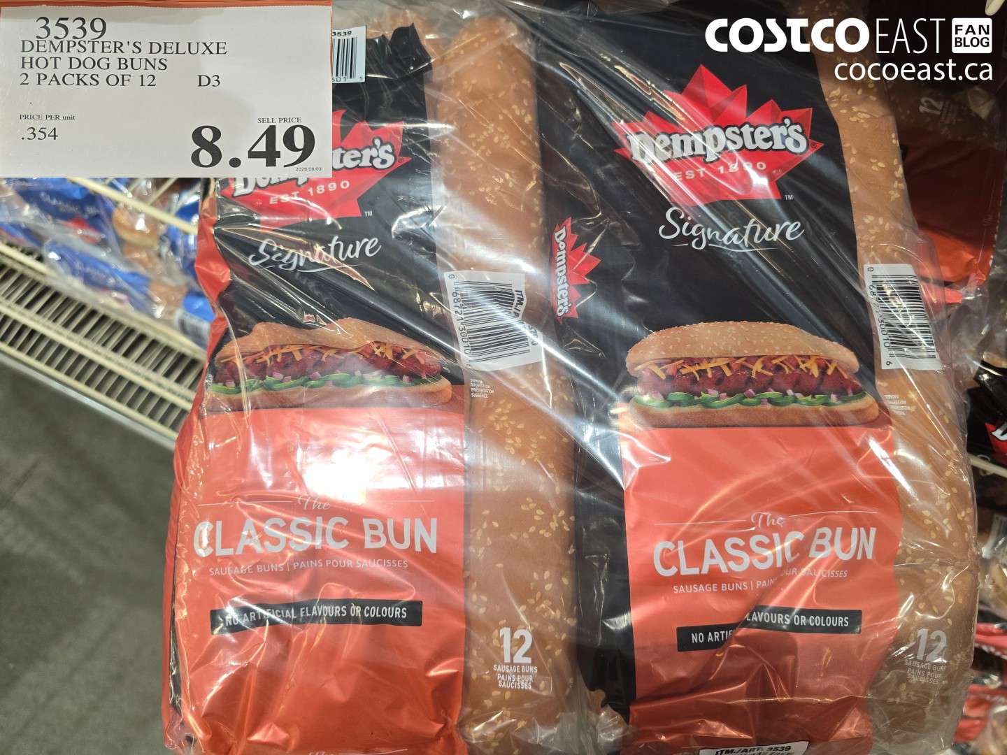 3539 DEMPSTER'S DELUXE HOT DOG BUNS 2 PACKS OF 12 $8.49