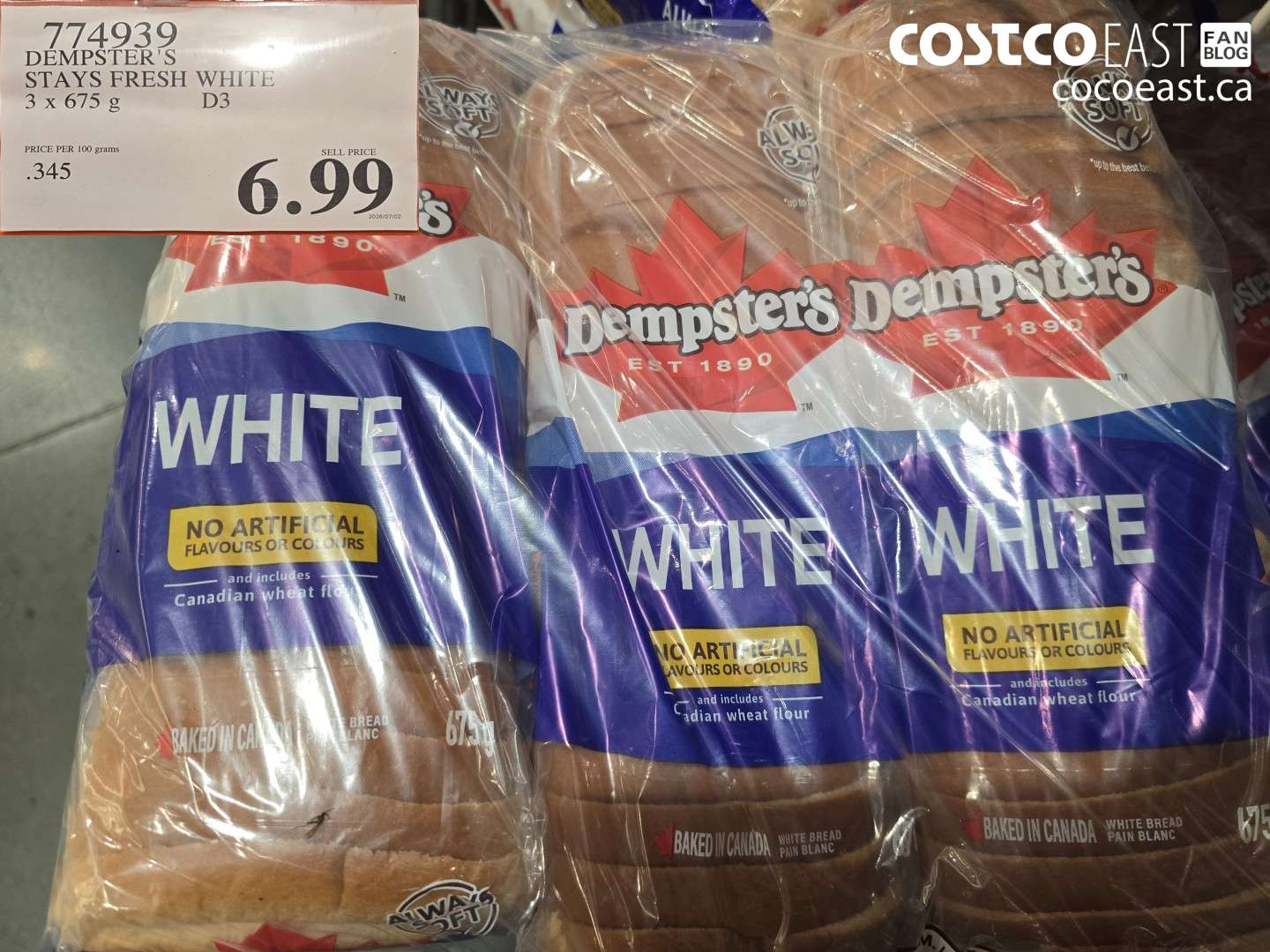 774939 DEMPSTER'S STAYS FRESH WHITE 3 X 675 G D3 $6.99