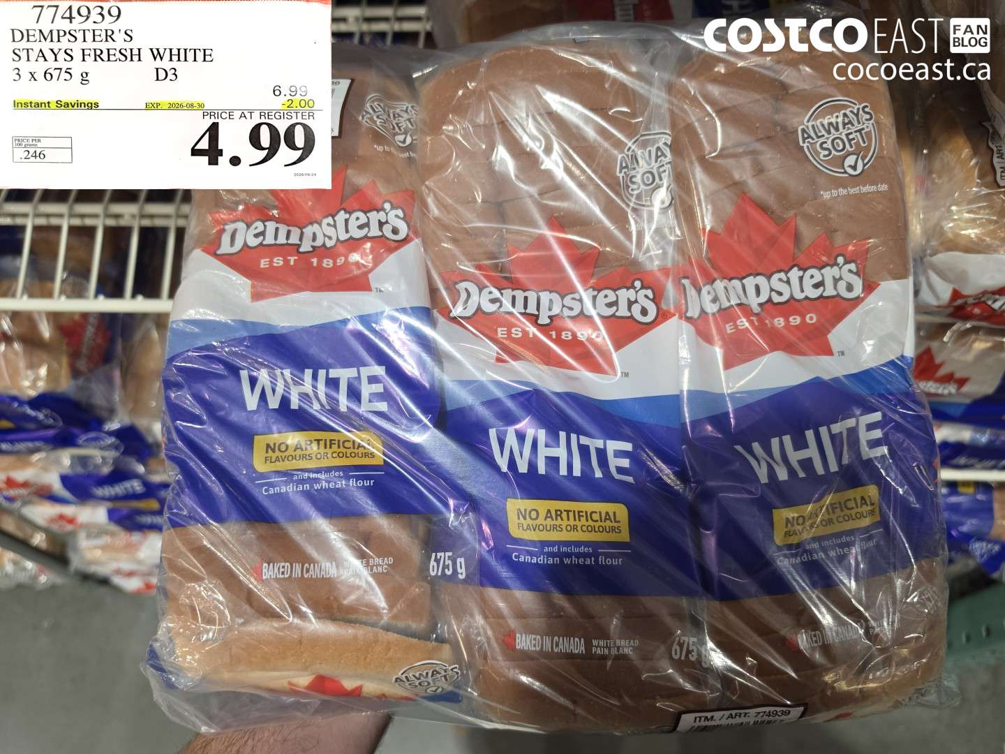 774939 DEMPSTER'S STAYS FRESH WHITE 3 X 675 G D3 ($2.00 INSTANT SAVINGS EXPIRES ON 2026-08-30) $4.99