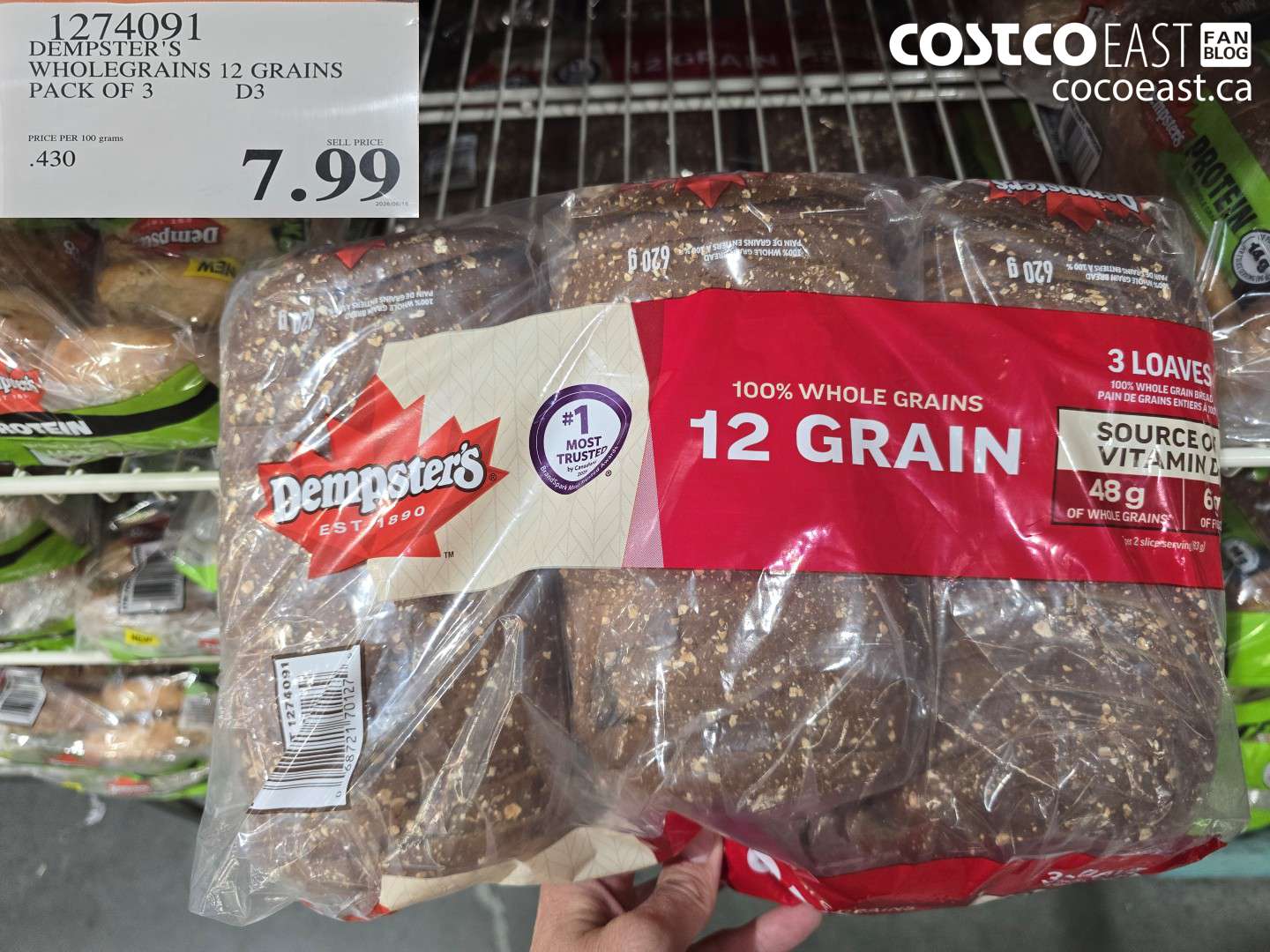 1274091 DEMPSTER'S WHOLEGRAINS 12 GRAINS PACK OF 3 $7.99