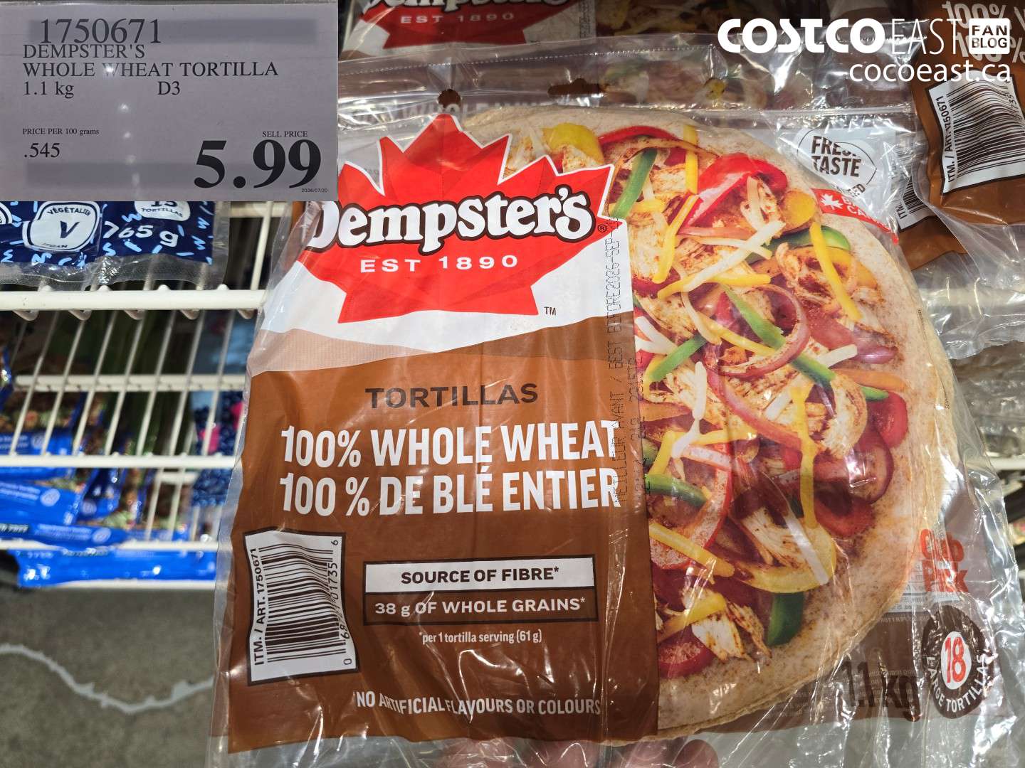 1750671 DEMPSTER'S WHOLE WHEAT TORTILLA 1.1 KG $5.99