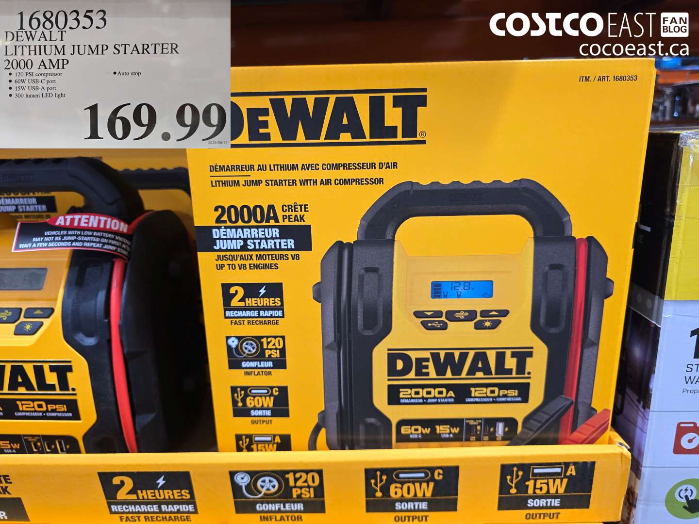 1680353 DEWALT LITHIUM JUMP STARTER 2000 AMP $169.99